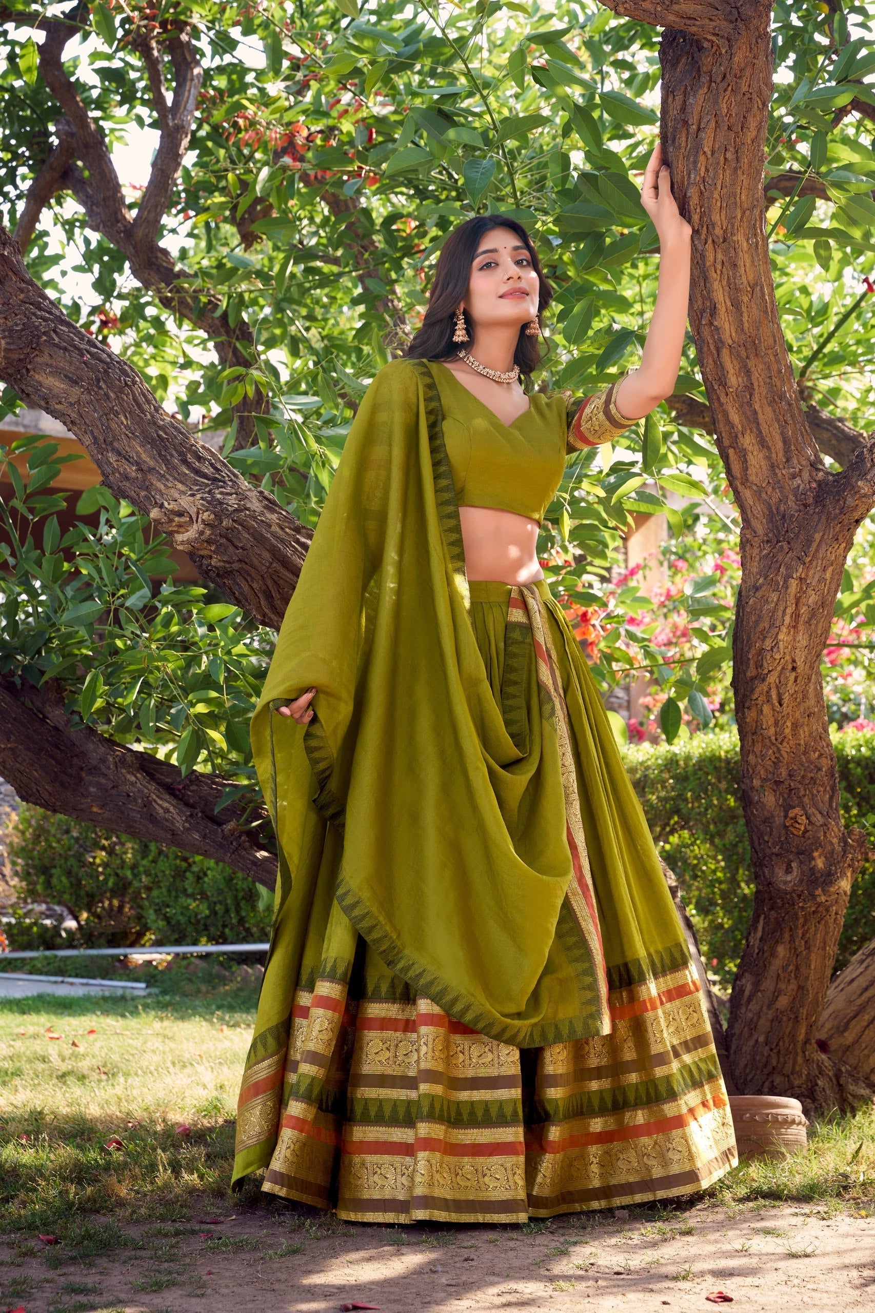 Exquisite Pure Chanderi Zari Weaving Worked Lehenga Choli - ETHNICDEAL