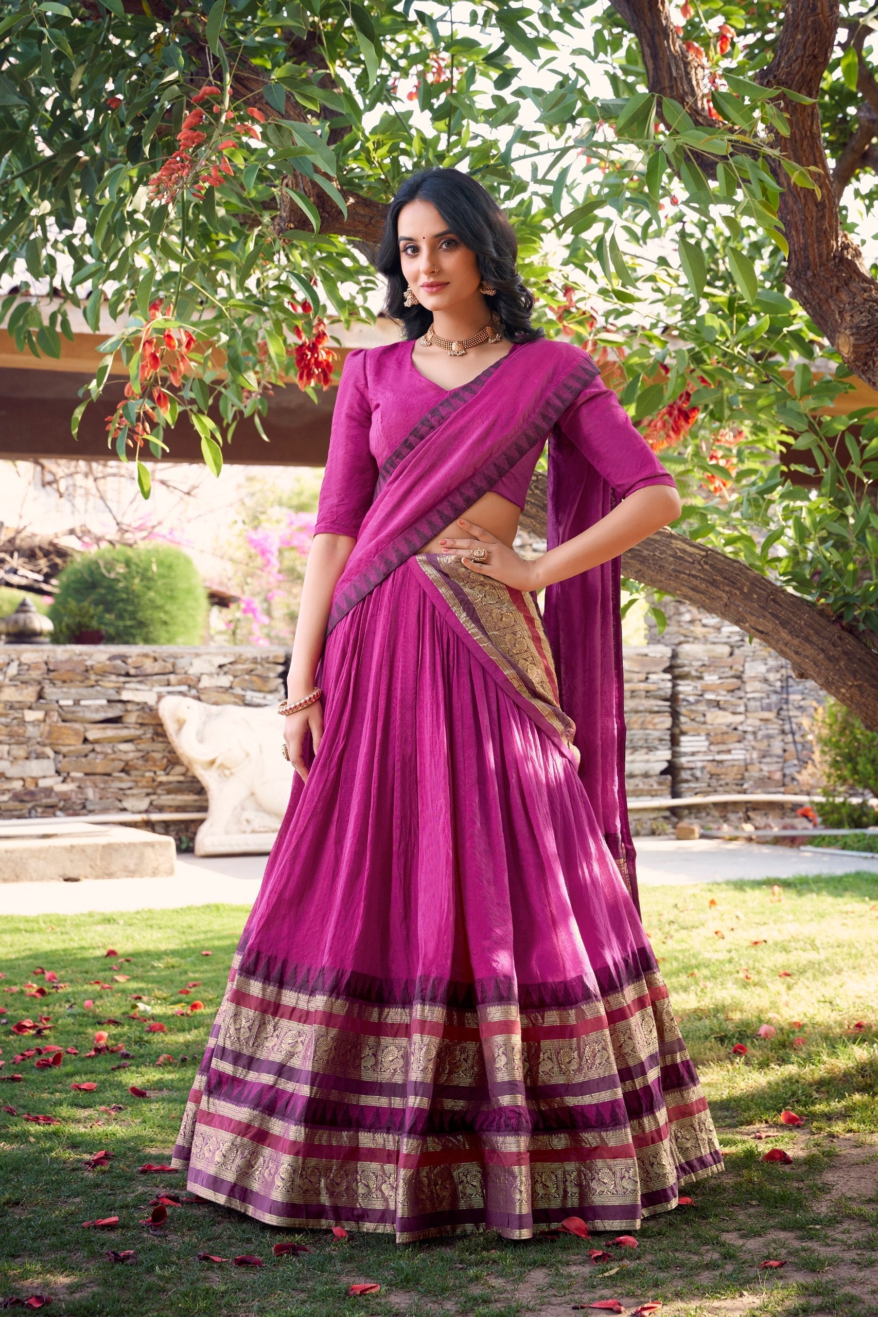 Exquisite Pure Chanderi Zari Weaving Worked Lehenga Choli - ETHNICDEAL