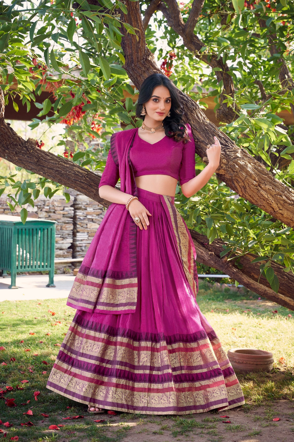 Exquisite Pure Chanderi Zari Weaving Worked Lehenga Choli - ETHNICDEAL