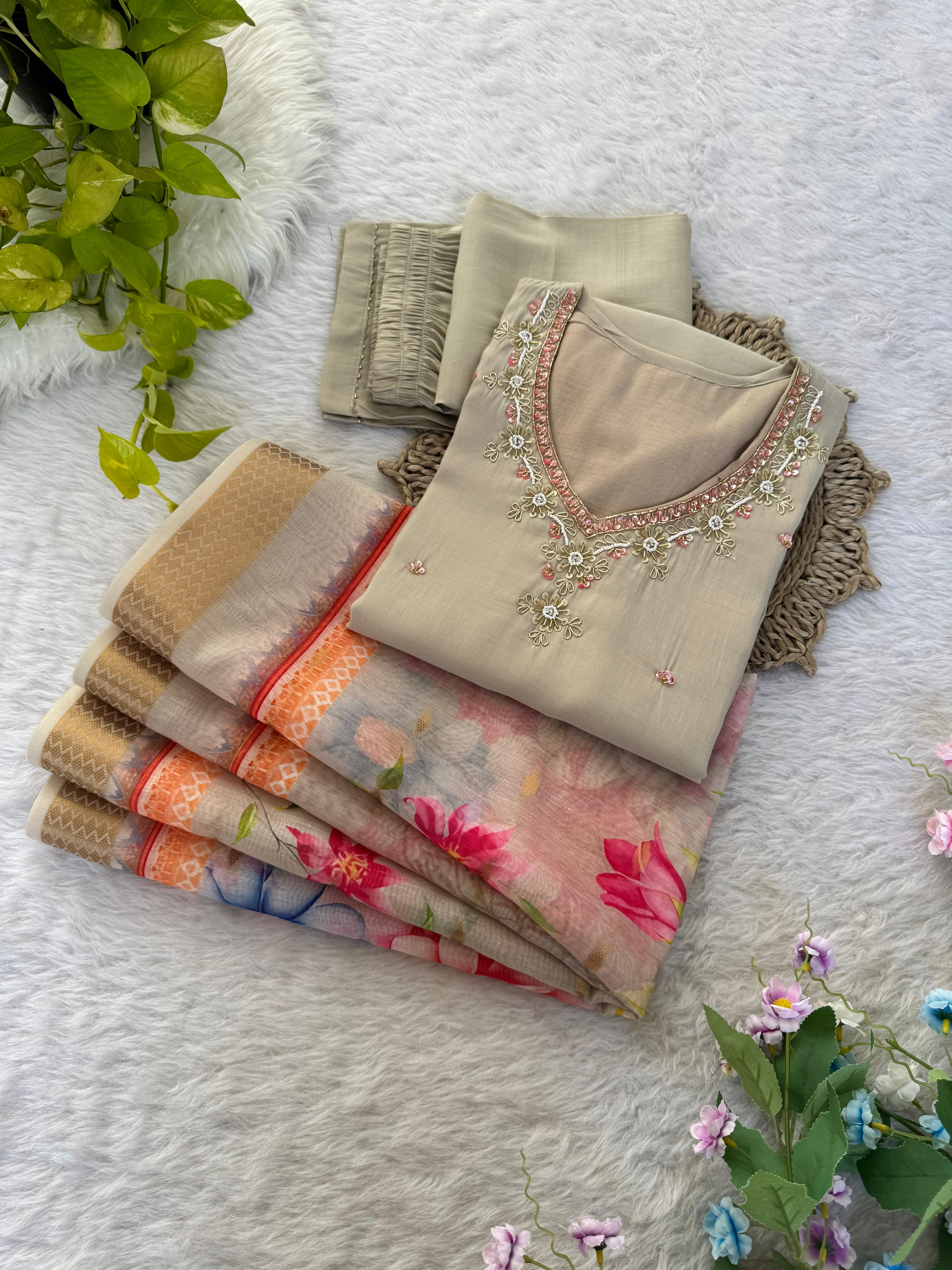 Amazing Roman Silk Hanworked Stitched Anarkali Pant Suit - Ethnicwish