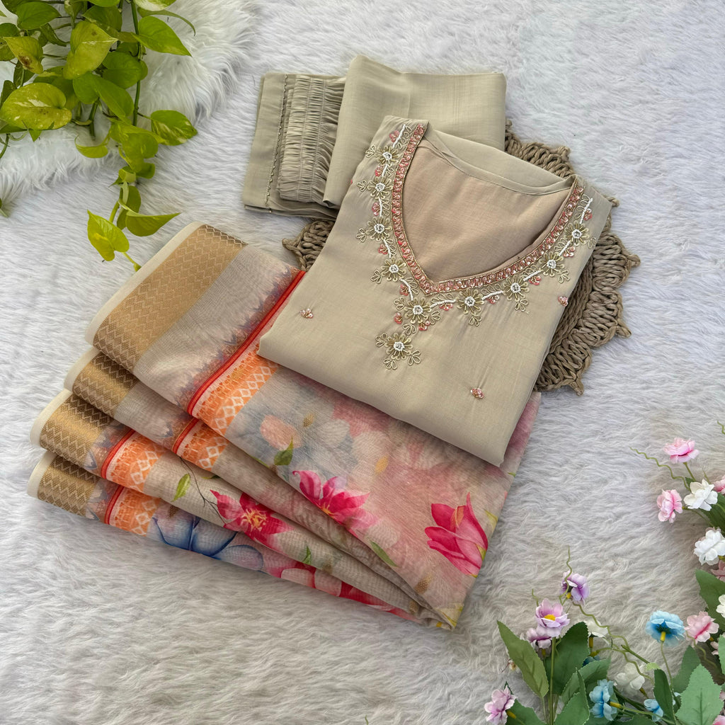 Amazing Roman Silk Hanworked Stitched Anarkali Pant Suit - Ethnicwish