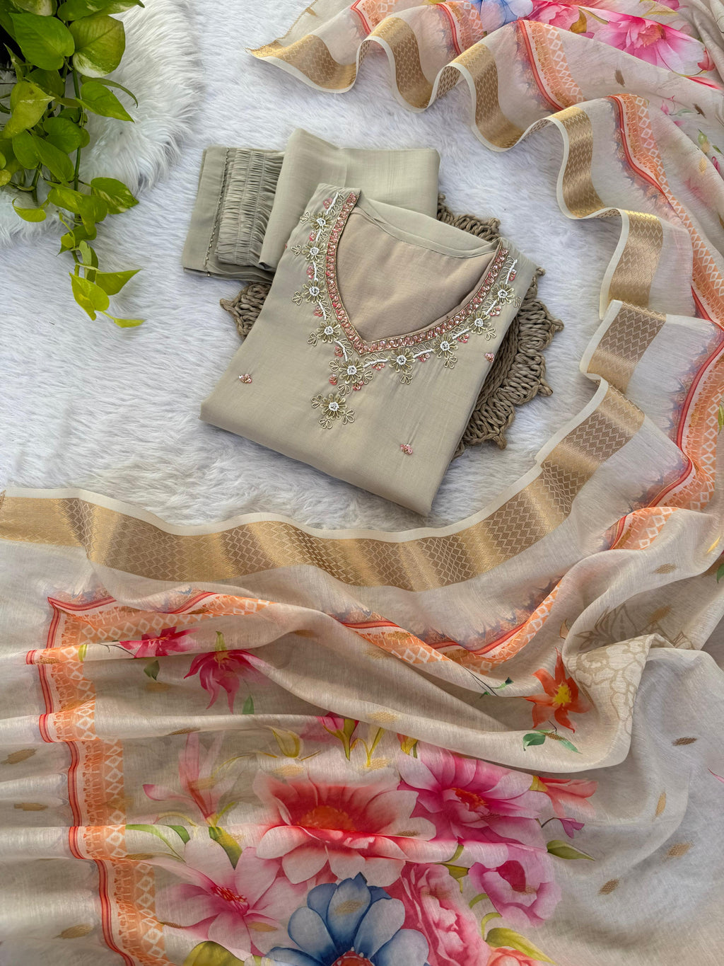 Amazing Roman Silk Hanworked Stitched Anarkali Pant Suit - Ethnicwish