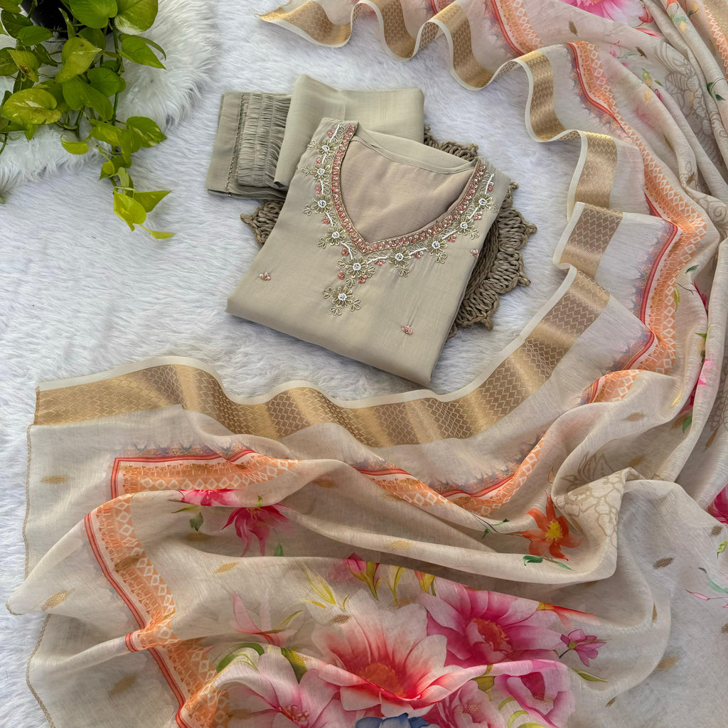 Amazing Roman Silk Hanworked Stitched Anarkali Pant Suit - Ethnicwish