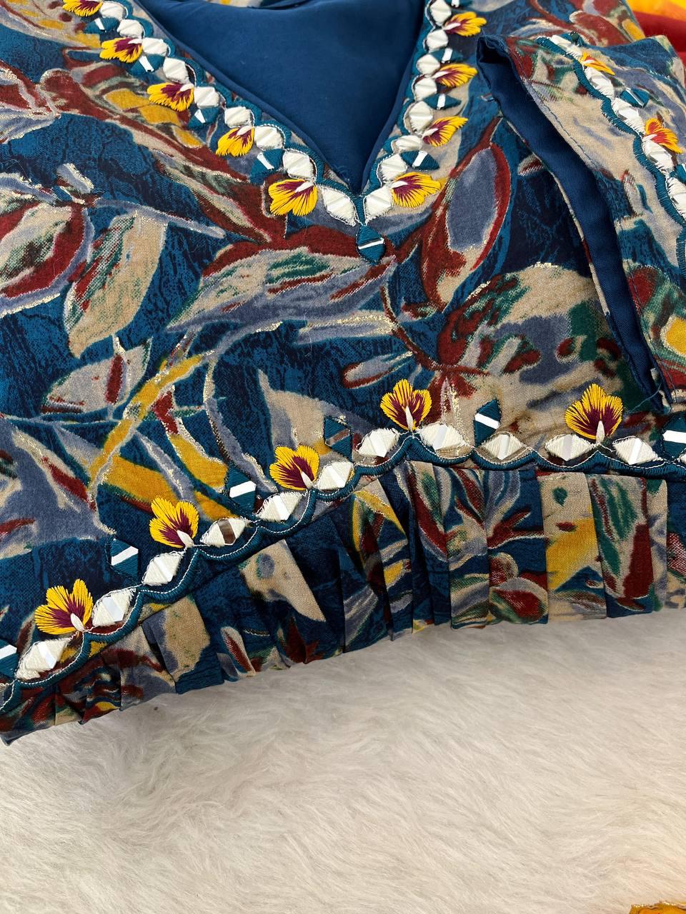 Stunning Pure Viscous Chanderi Handworked Anarkali Pant Suit - Ethnicwish