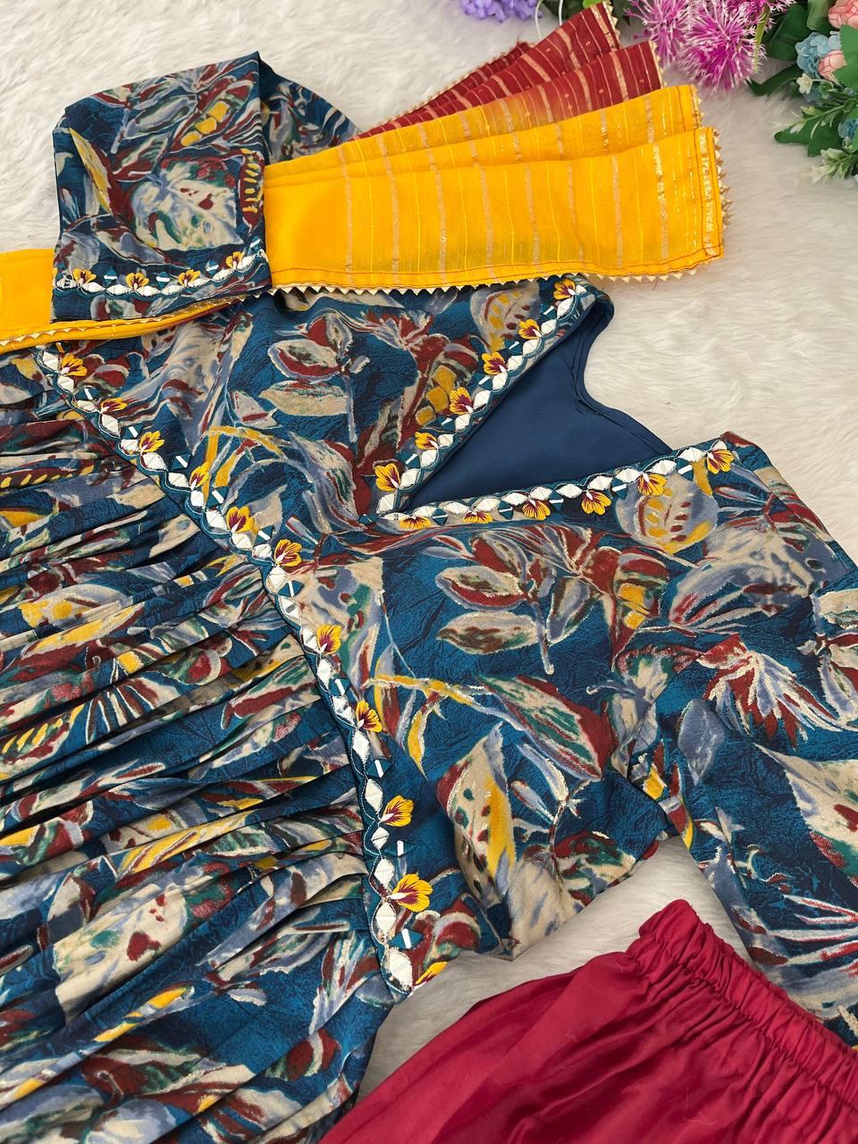 Stunning Pure Viscous Chanderi Handworked Anarkali Pant Suit - Ethnicwish