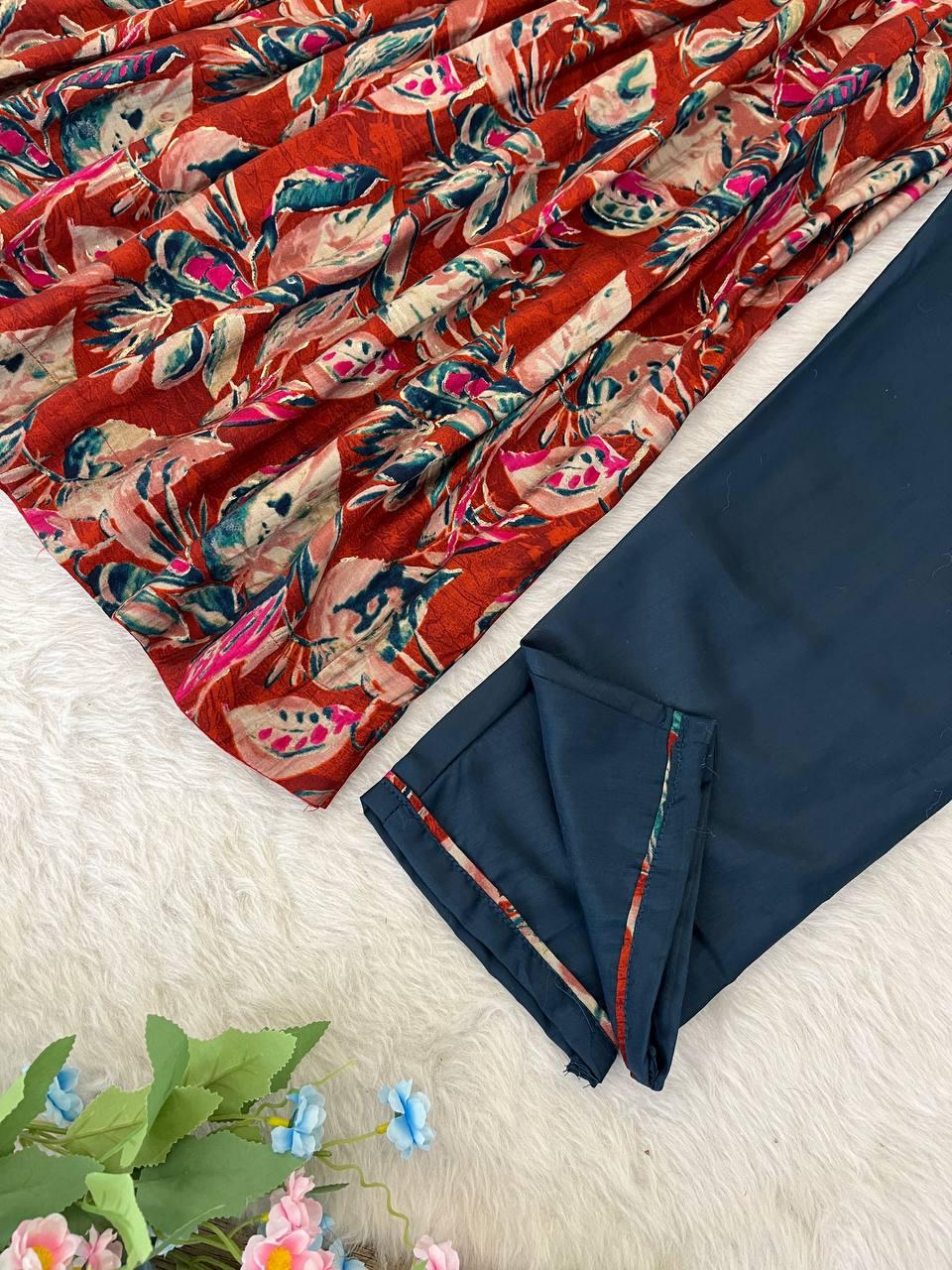 Stunning Pure Viscous Chanderi Handworked Anarkali Pant Suit - Ethnicwish