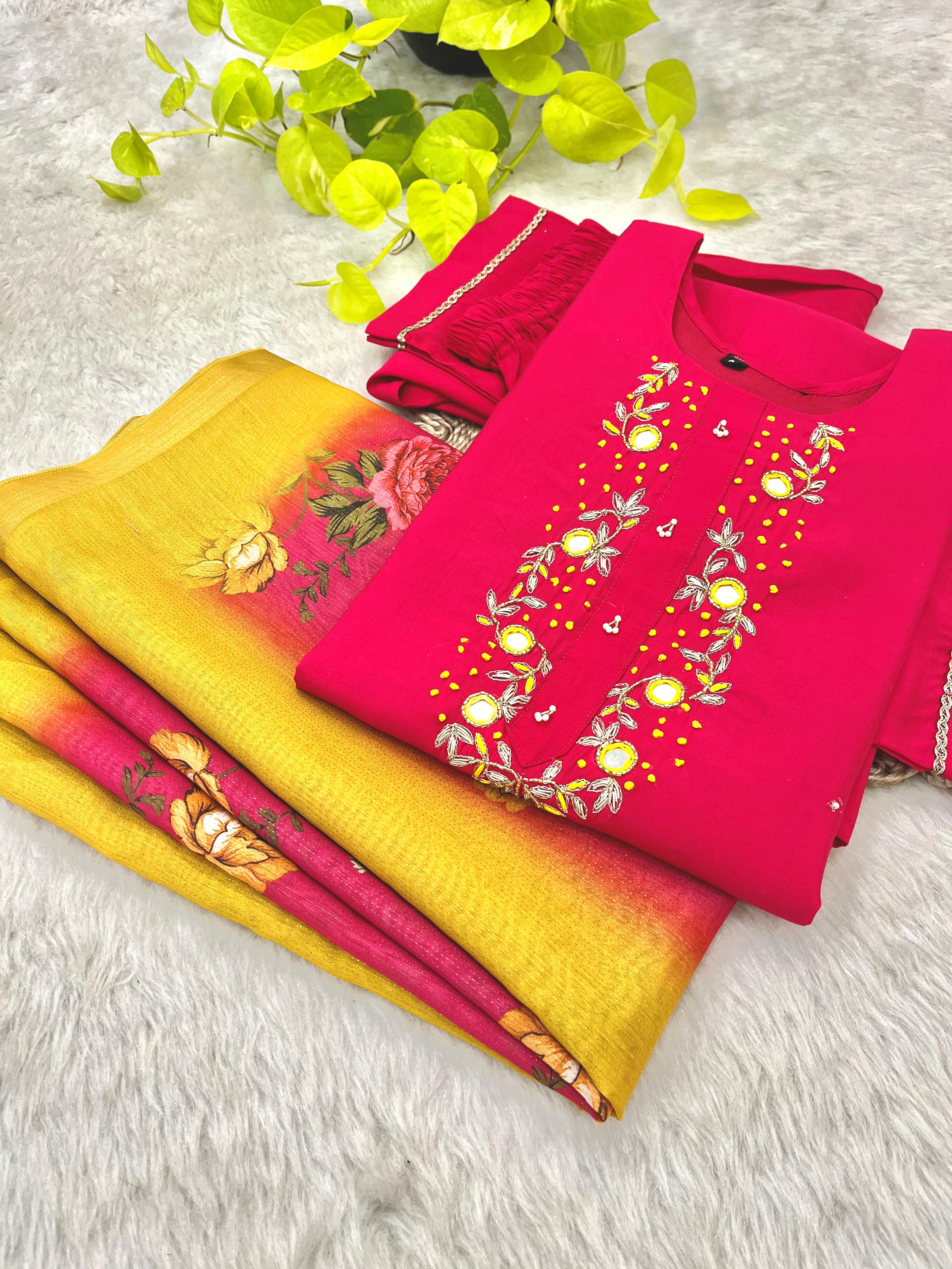 Luminous Festival Wear Roman Silk Handworked Designer Suit - Ethnicwish