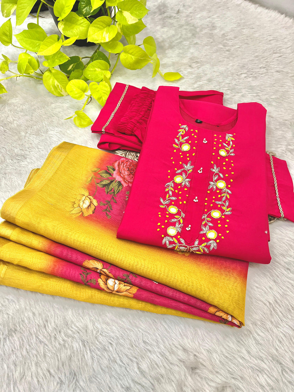 Luminous Festival Wear Roman Silk Handworked Designer Suit - Ethnicwish