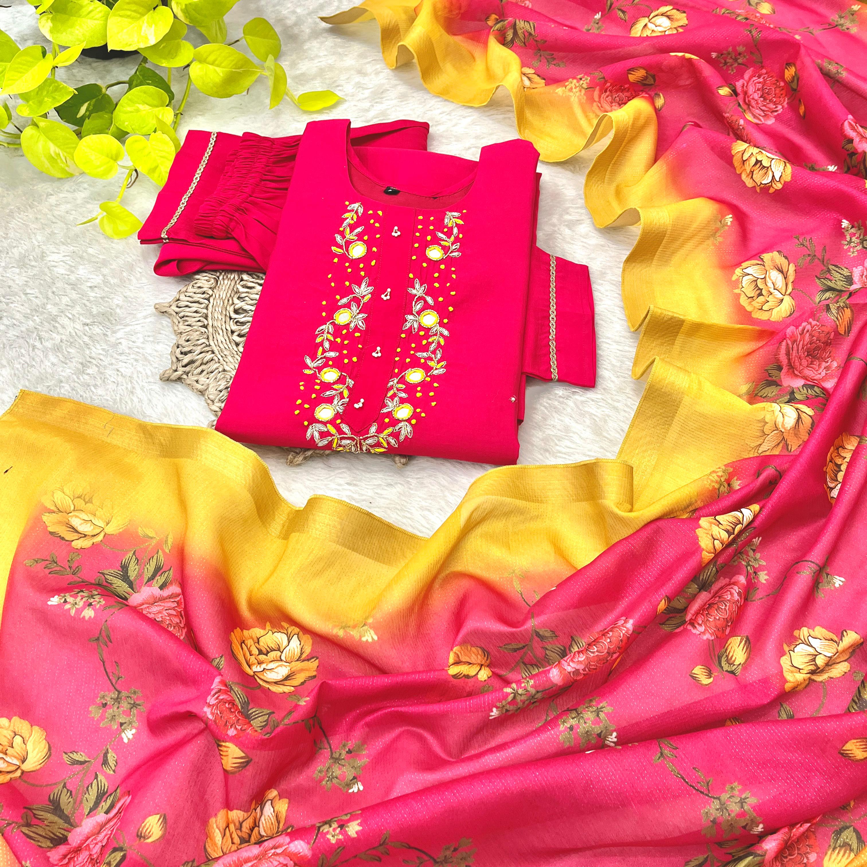Luminous Festival Wear Roman Silk Handworked Designer Suit - Ethnicwish