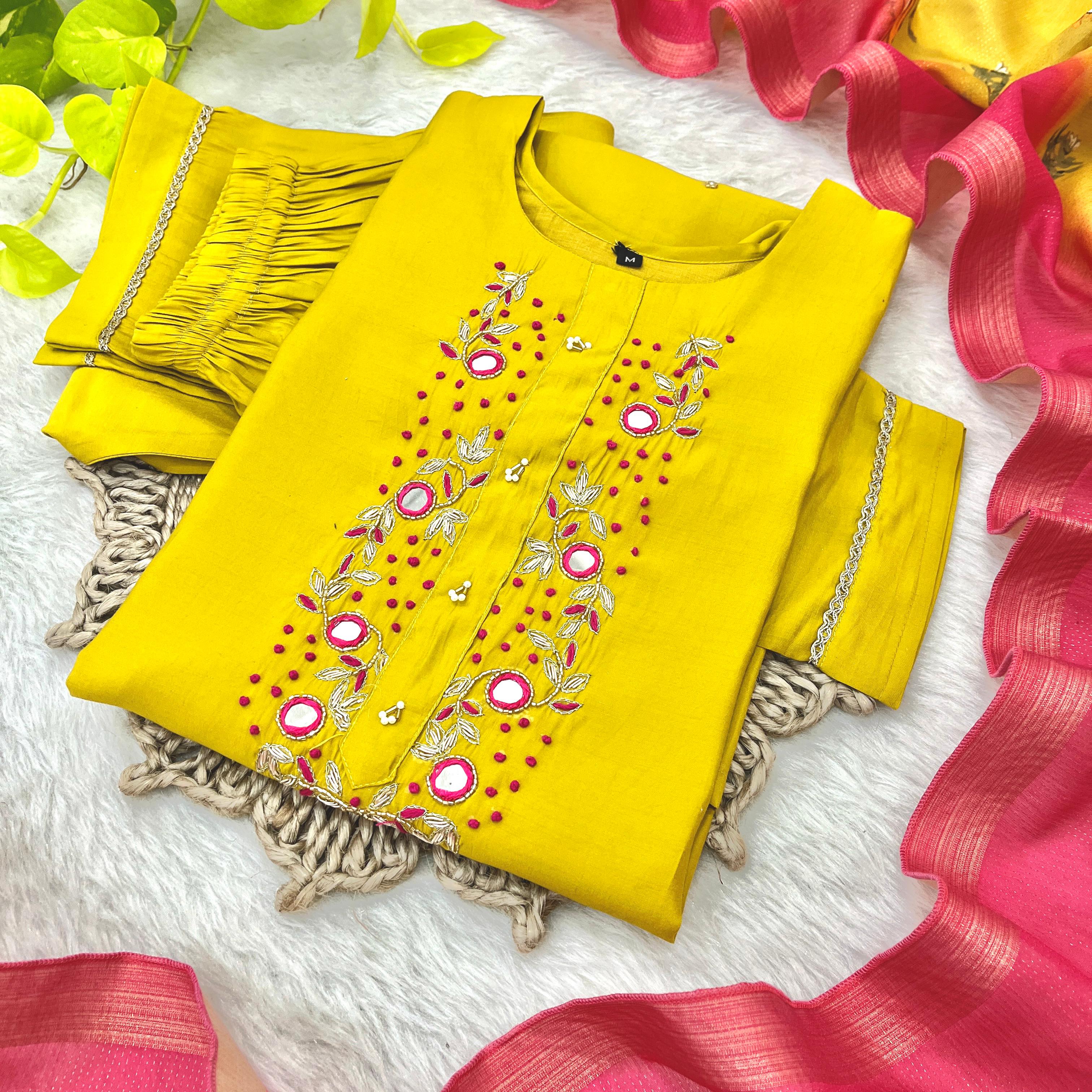 Luminous Festival Wear Roman Silk Handworked Designer Suit - Ethnicwish