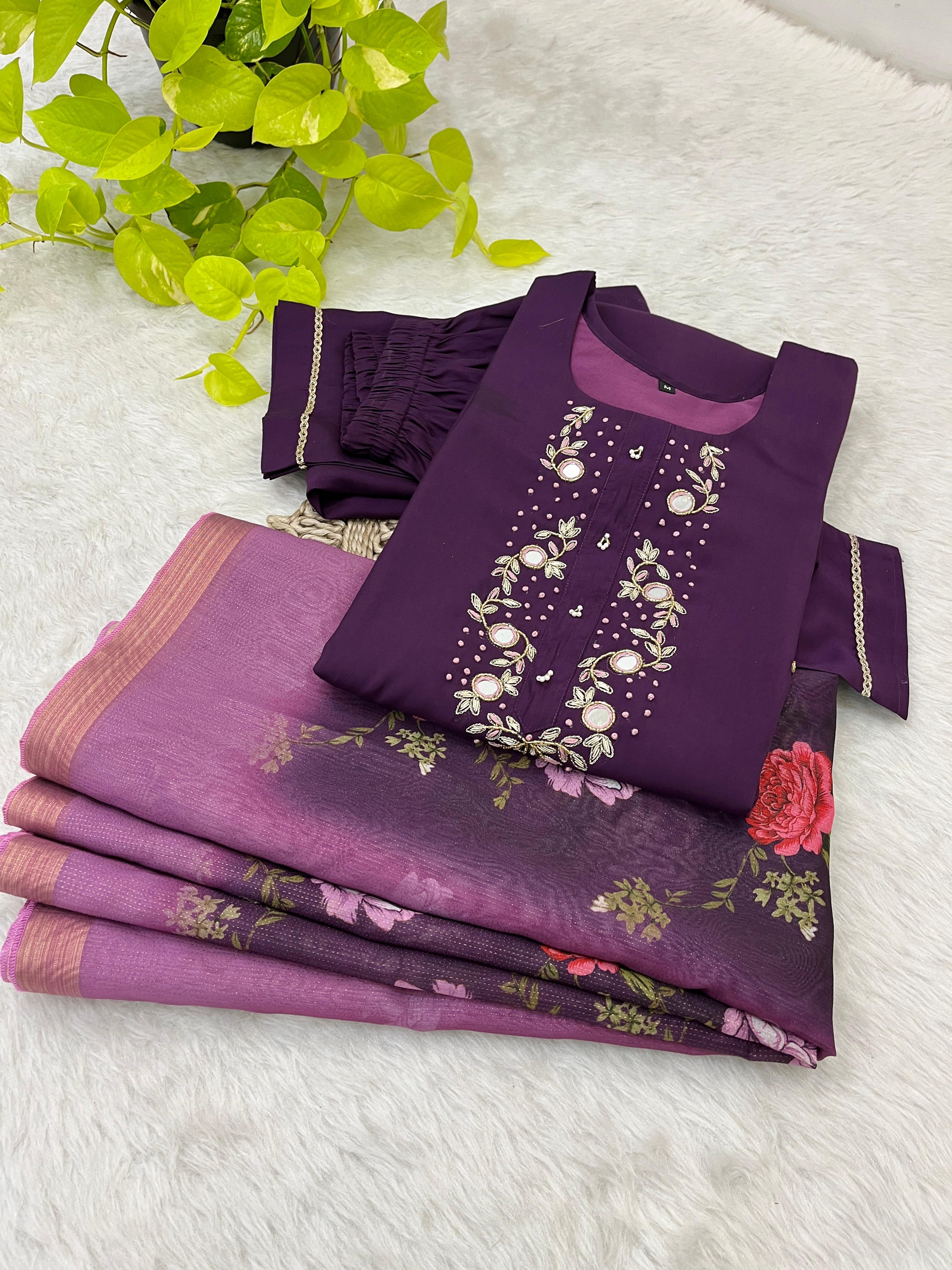 Luminous Festival Wear Roman Silk Handworked Designer Suit - Ethnicwish