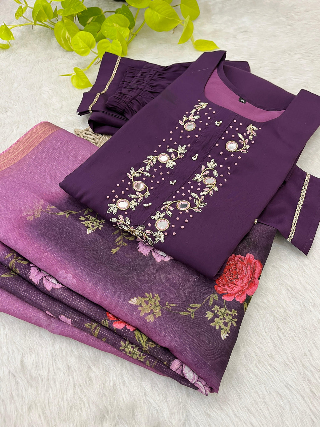 Luminous Festival Wear Roman Silk Handworked Designer Suit - Ethnicwish