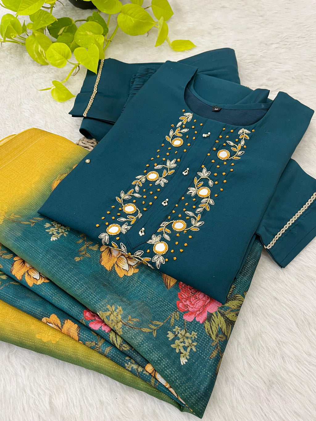 Luminous Festival Wear Roman Silk Handworked Designer Suit - Ethnicwish