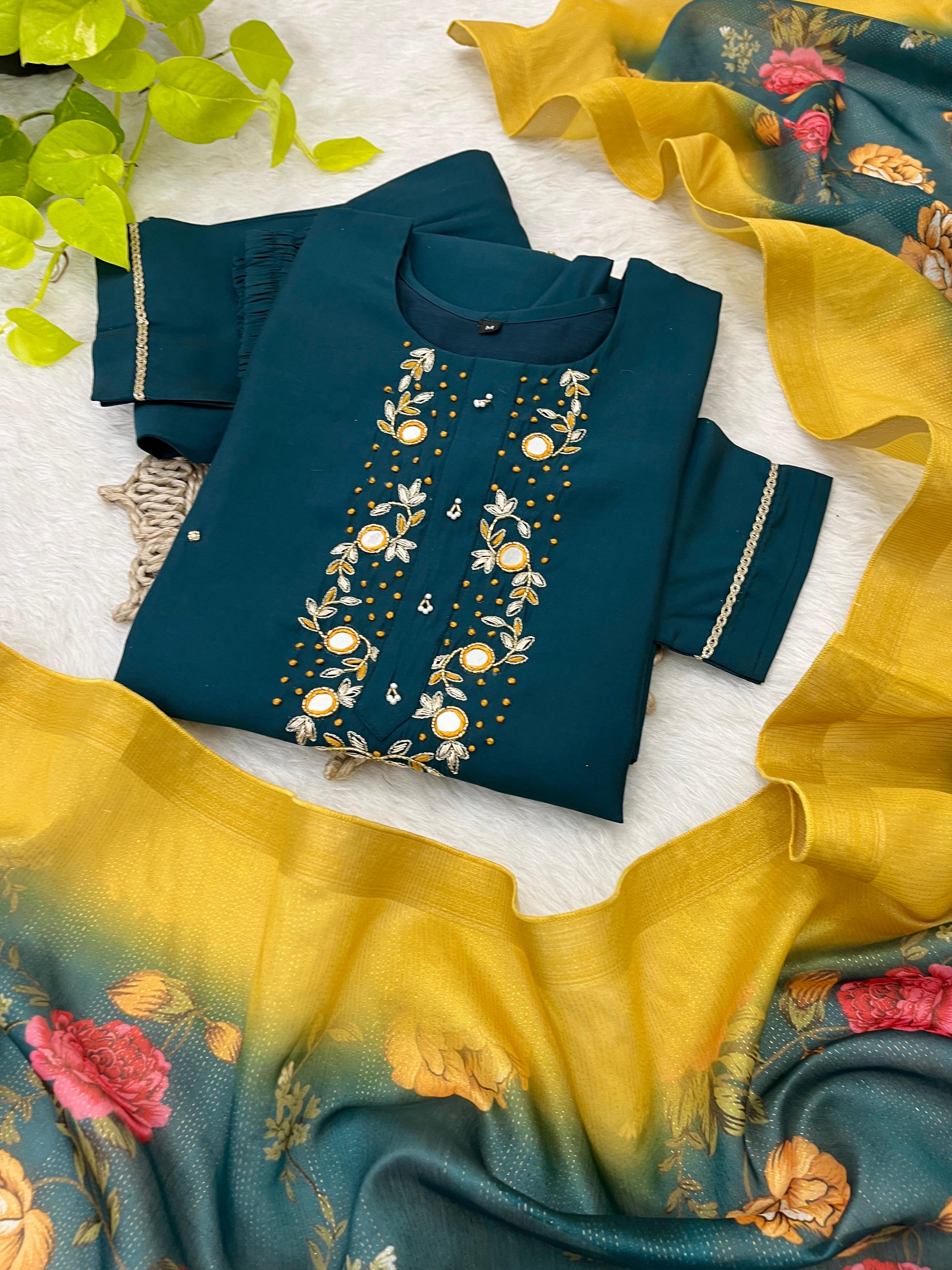 Luminous Festival Wear Roman Silk Handworked Designer Suit - Ethnicwish