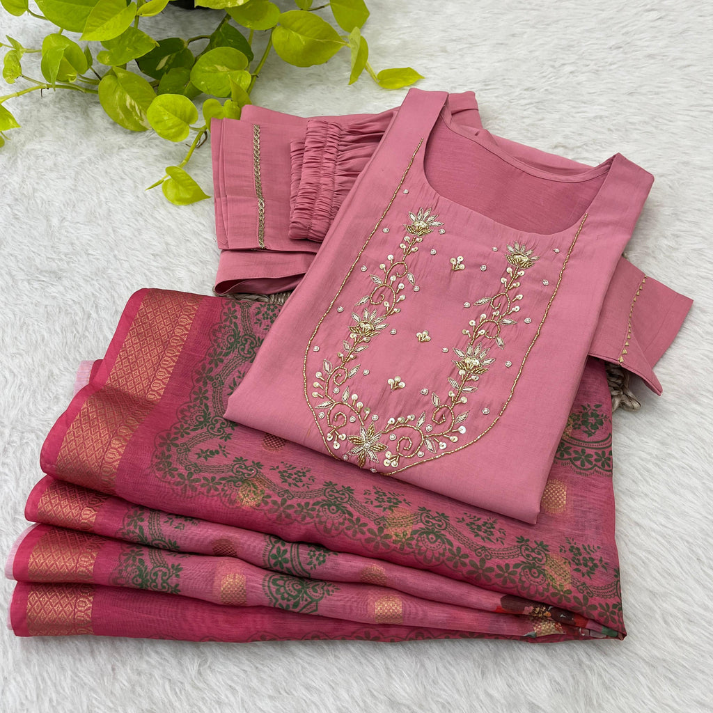 Spectacular Roman Silk Handcrafted Festive Wear Anarkali Pant Suit - Ethnicwish