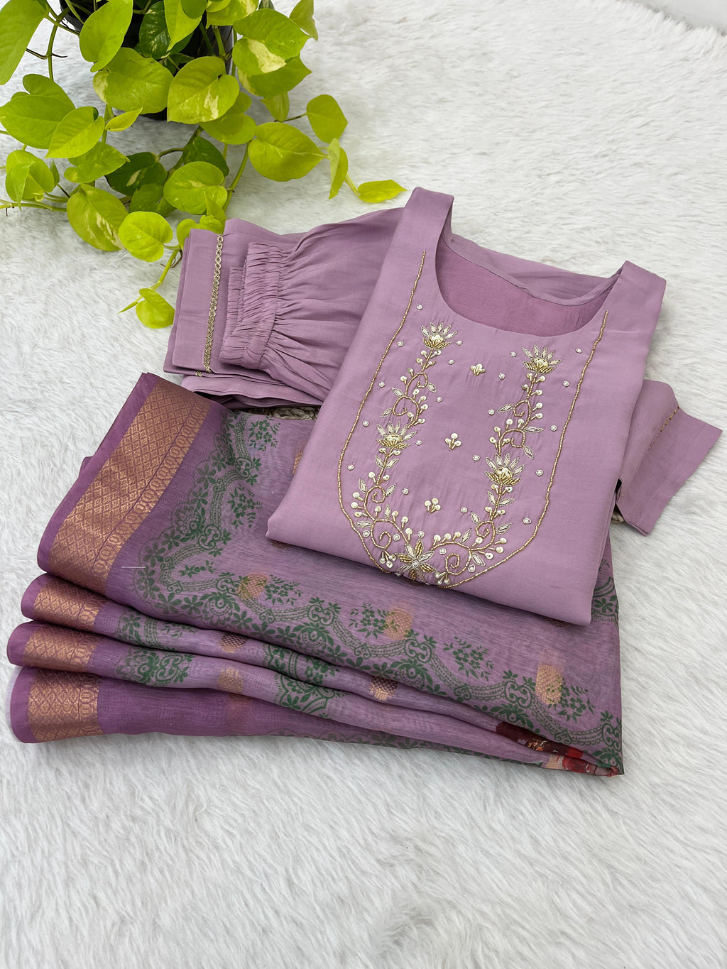 Spectacular Roman Silk Handcrafted Festive Wear Anarkali Pant Suit - Ethnicwish