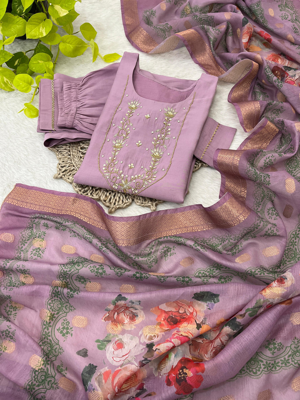 Spectacular Roman Silk Handcrafted Festive Wear Anarkali Pant Suit - Ethnicwish