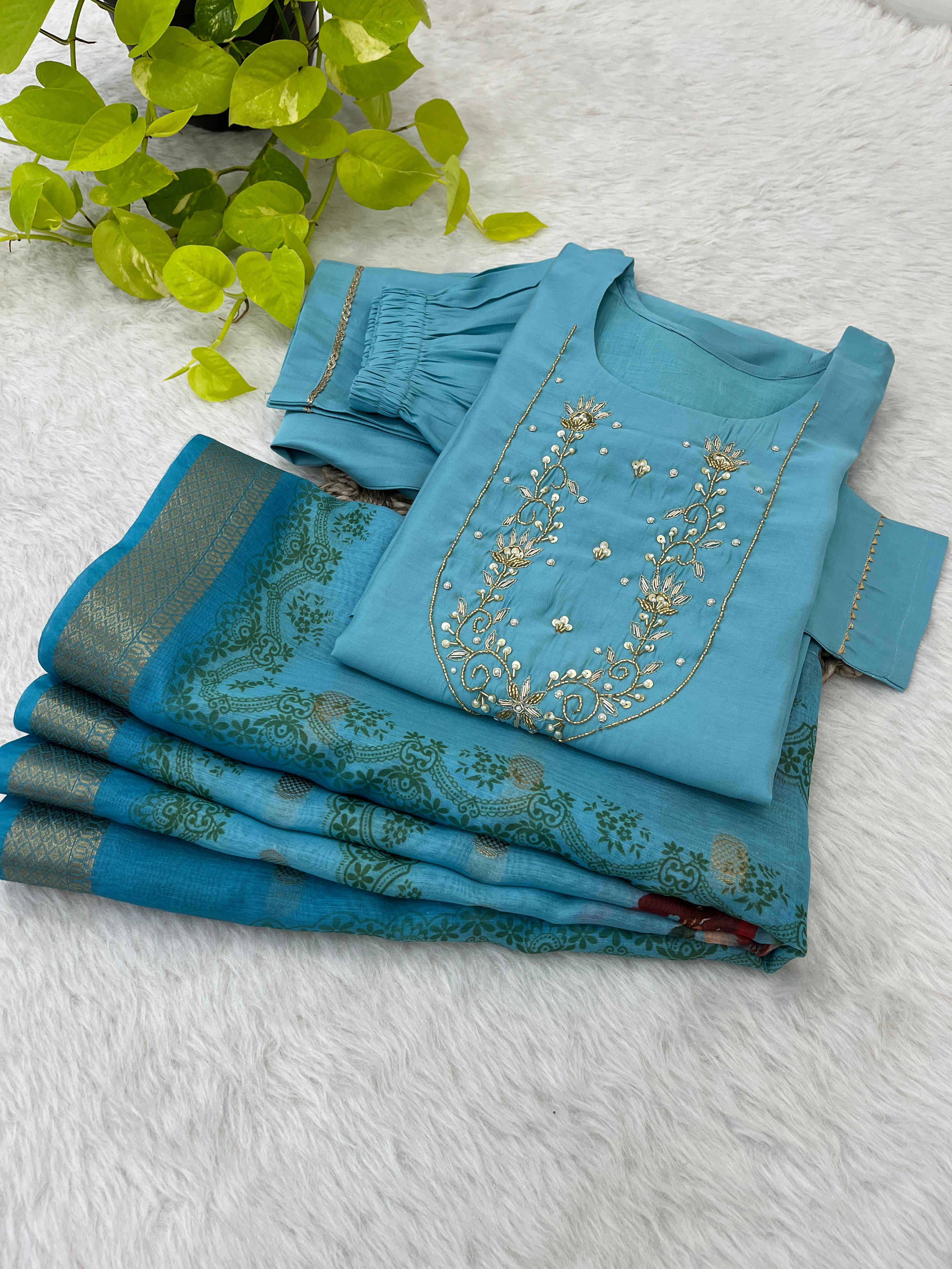 Spectacular Roman Silk Handcrafted Festive Wear Anarkali Pant Suit - Ethnicwish