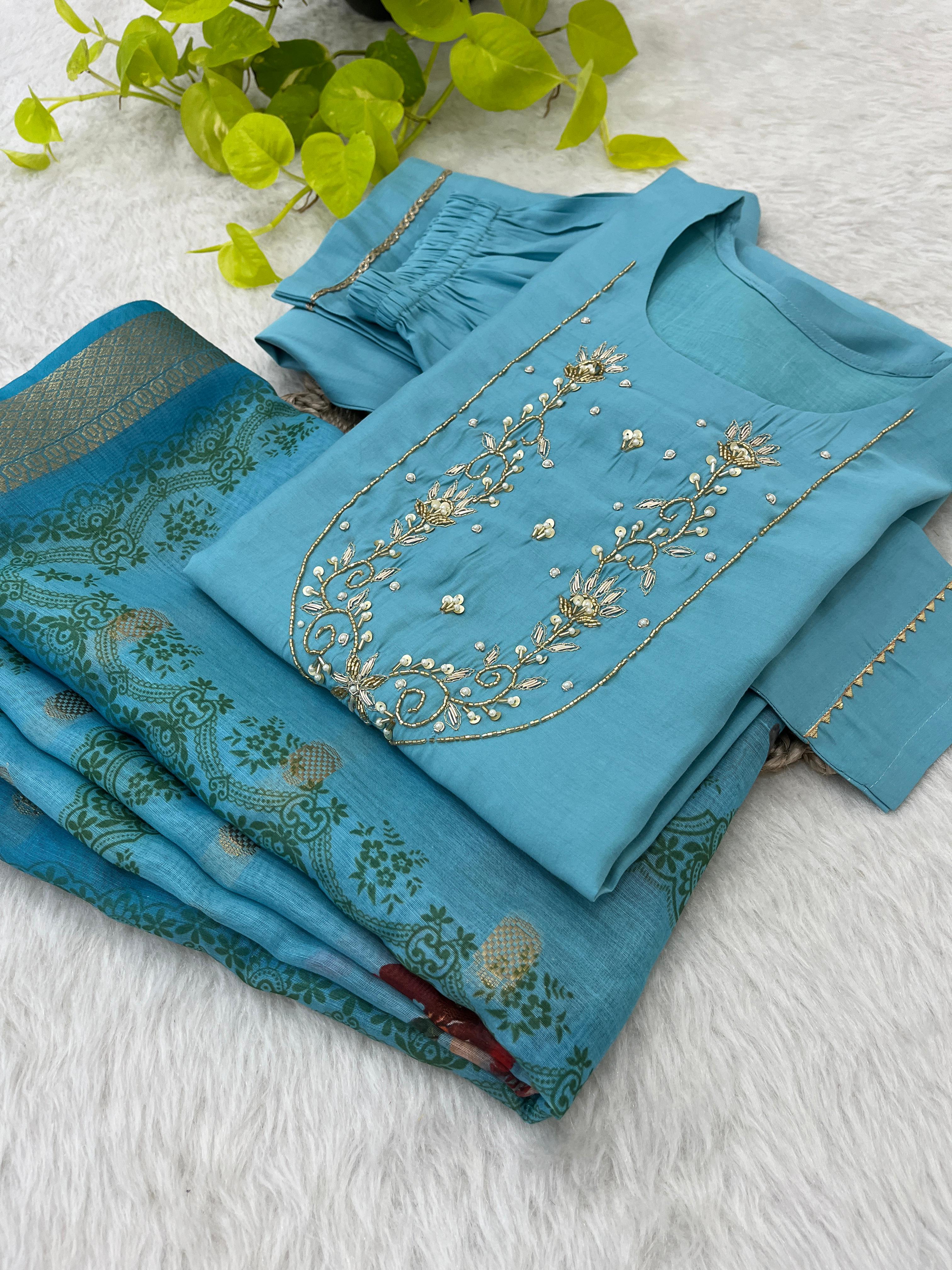 Spectacular Roman Silk Handcrafted Festive Wear Anarkali Pant Suit - Ethnicwish