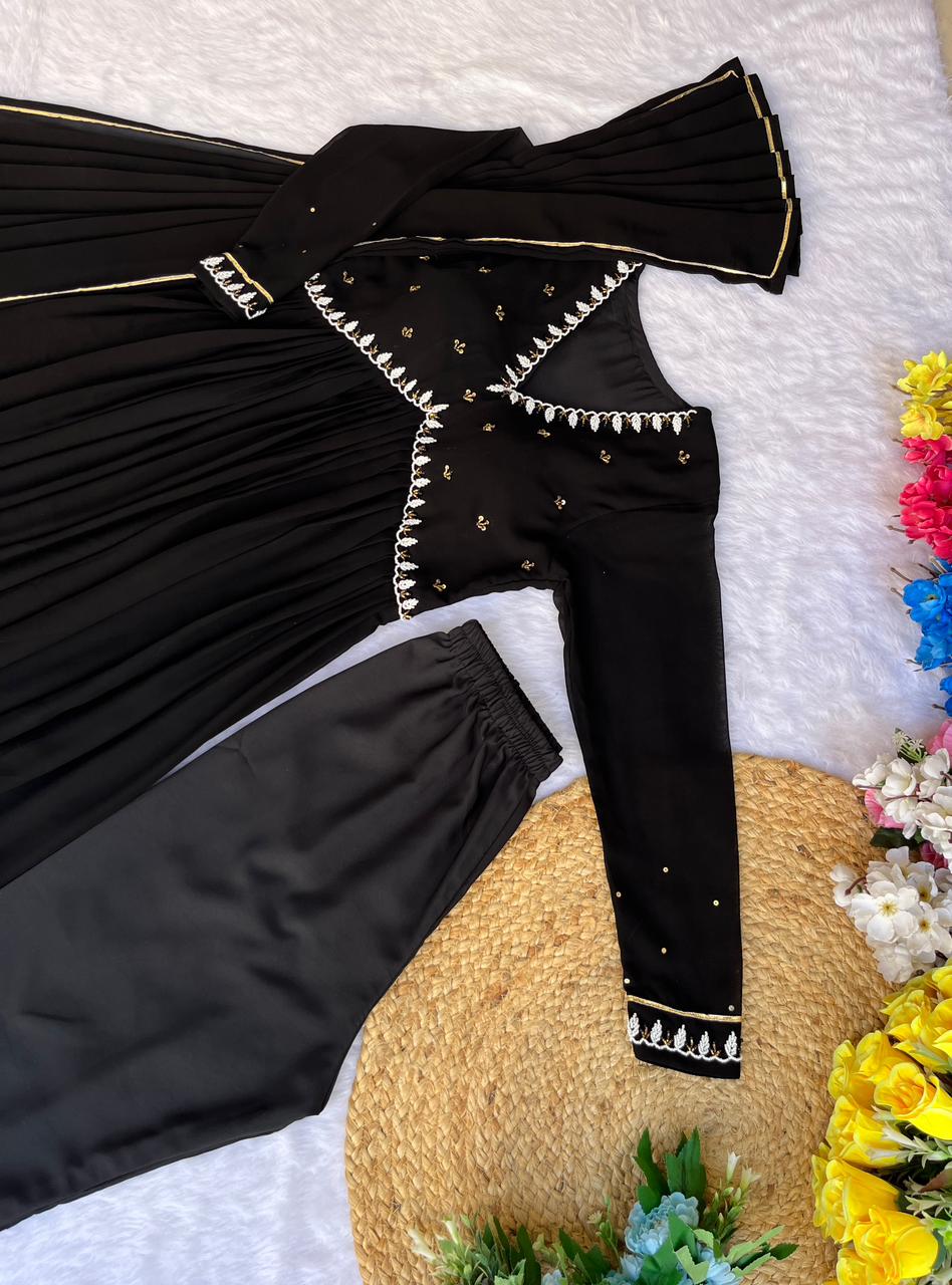 Exquisite Faux Georgette Festive Wear Handworked Suit - Ethnicwish