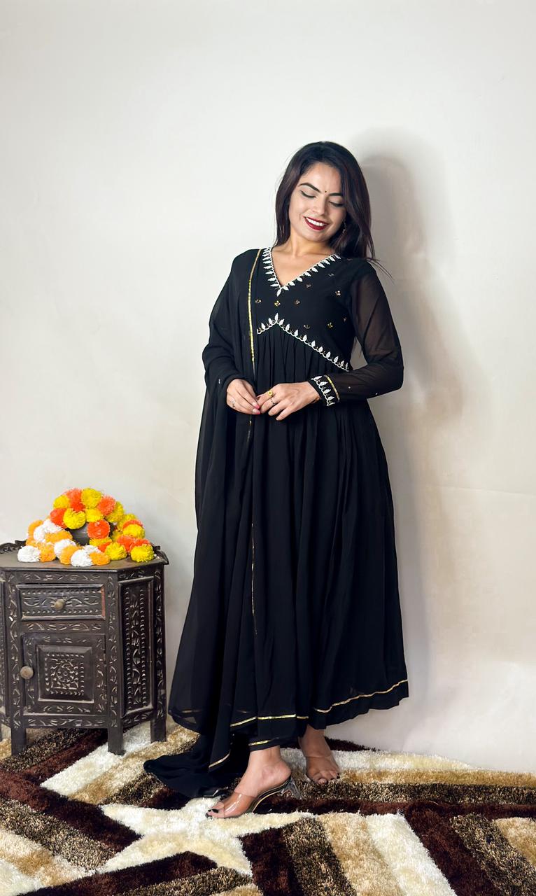 Exquisite Faux Georgette Festive Wear Handworked Suit - Ethnicwish