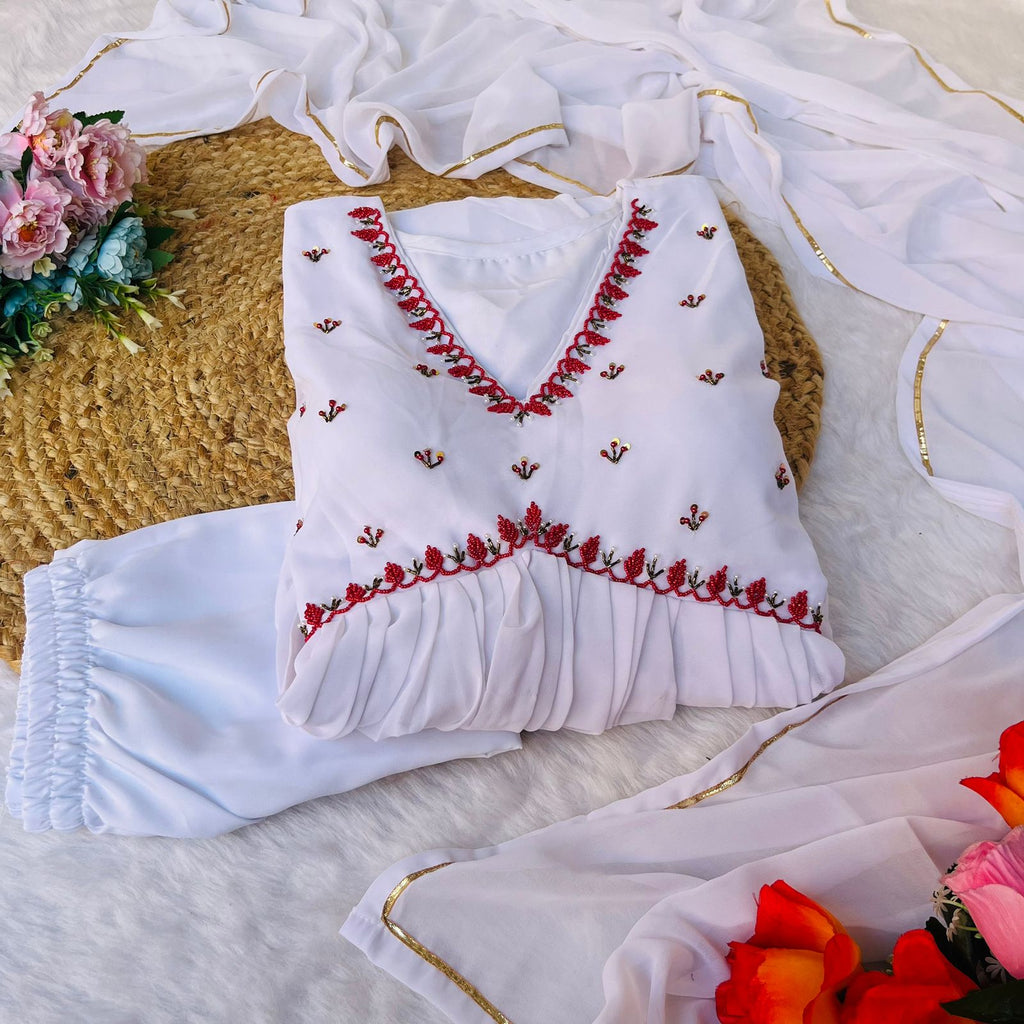 Exquisite Faux Georgette Festive Wear Handworked Suit - Ethnicwish