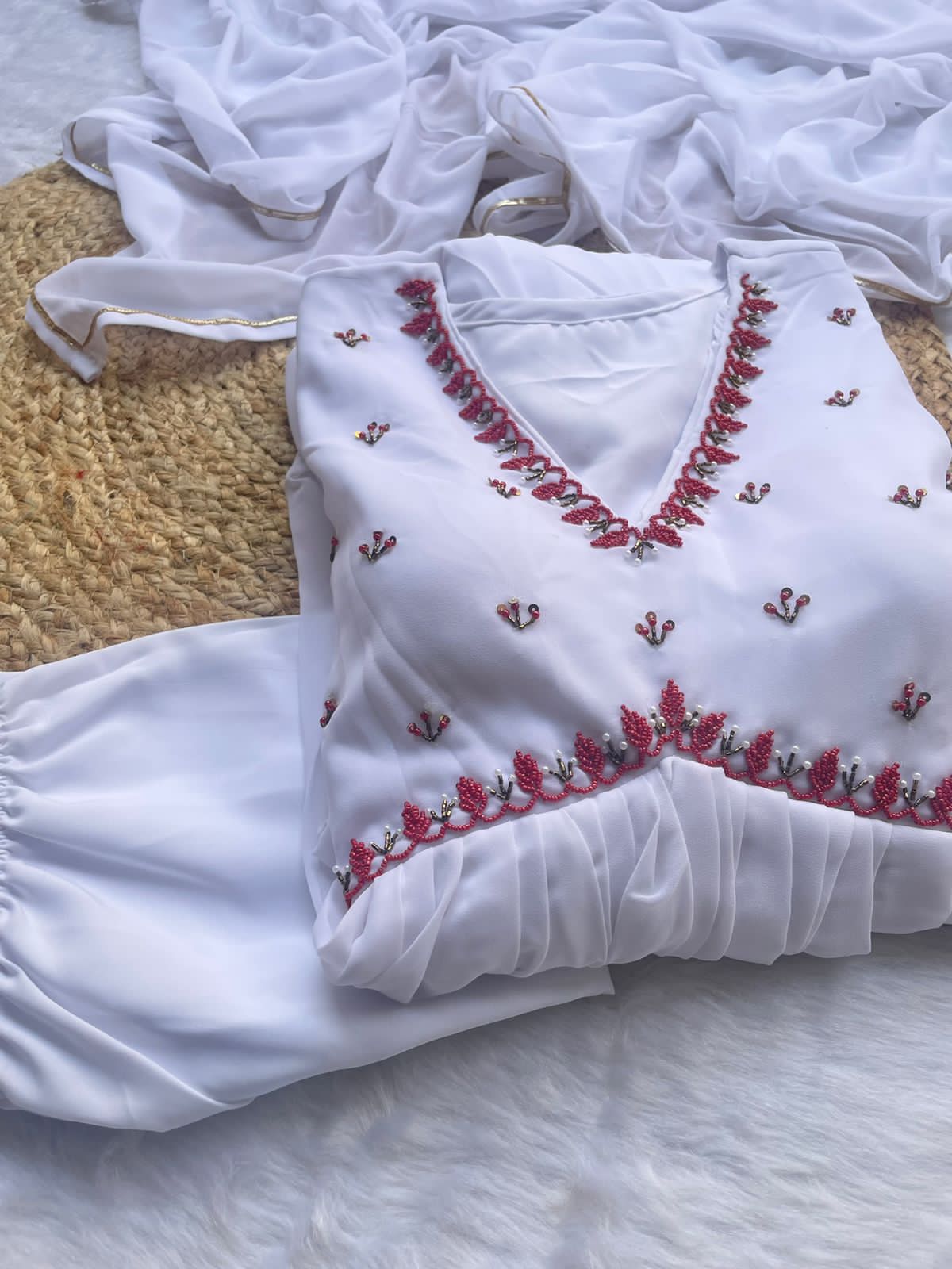 Exquisite Faux Georgette Festive Wear Handworked Suit - Ethnicwish