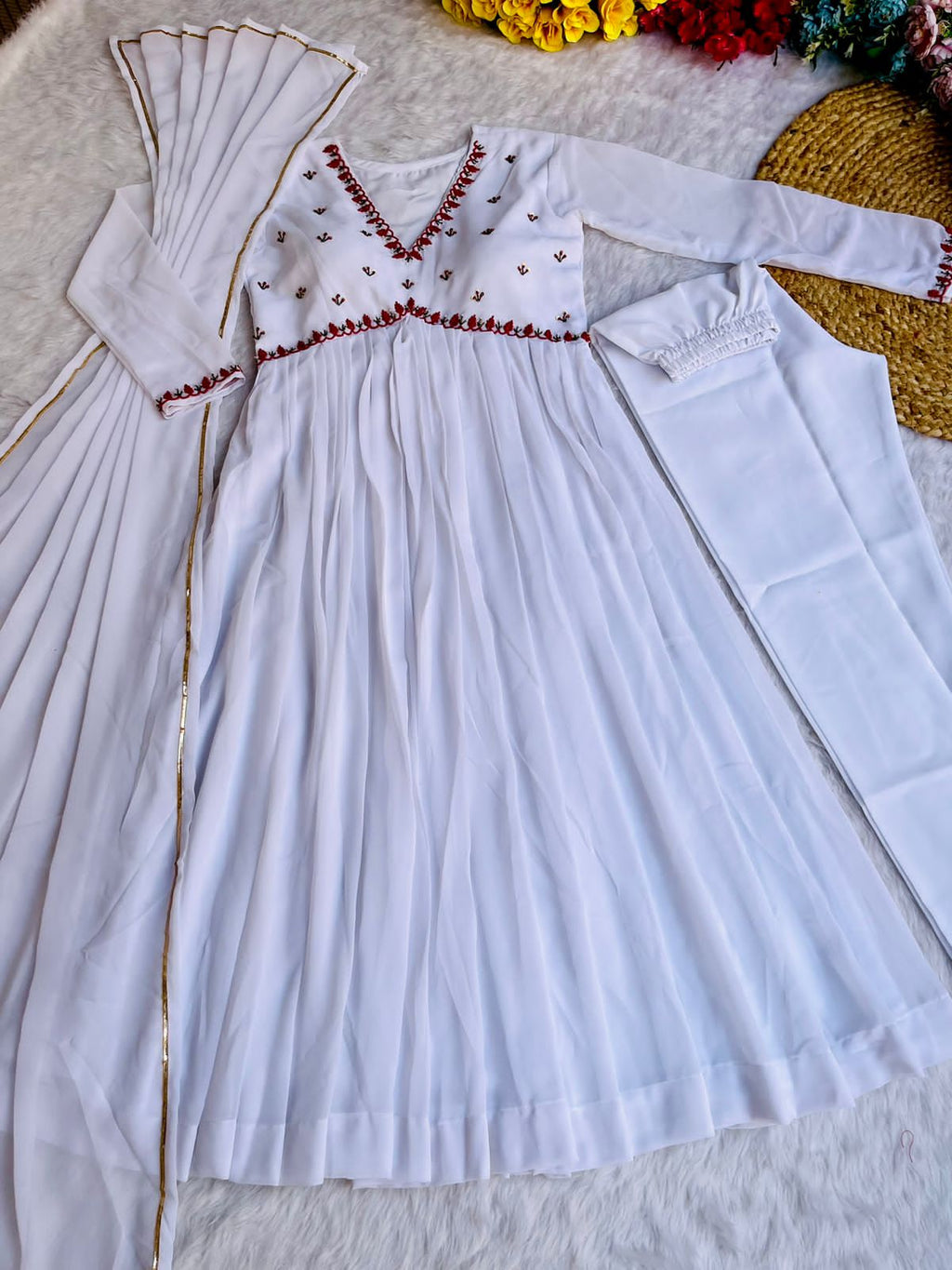 Exquisite Faux Georgette Festive Wear Handworked Suit - Ethnicwish