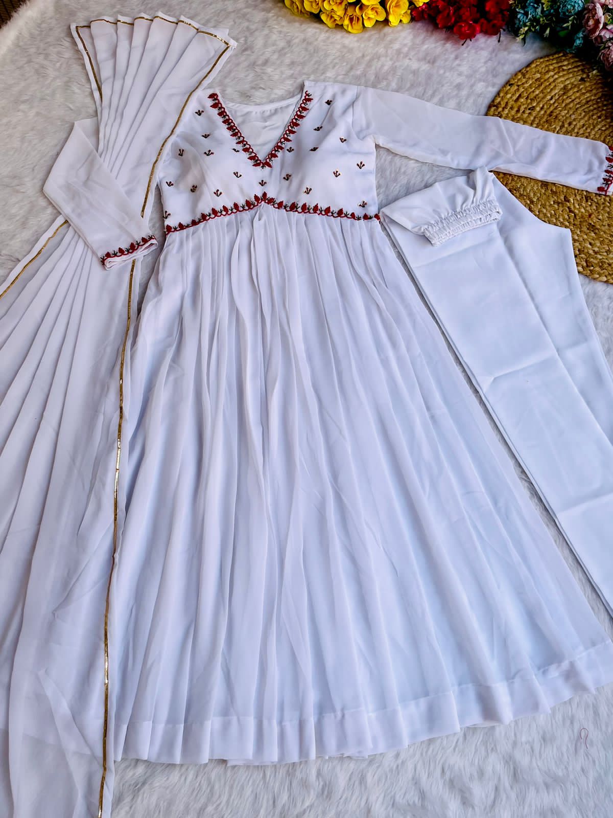 Exquisite Faux Georgette Festive Wear Handworked Suit - Ethnicwish