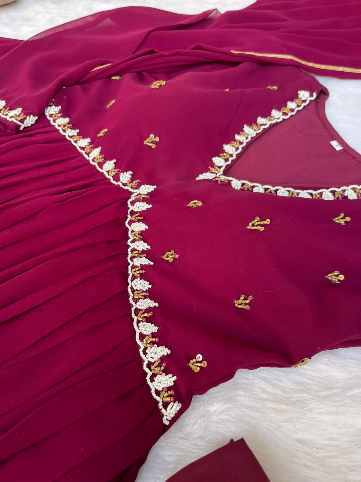 Exquisite Faux Georgette Festive Wear Handworked Suit - Ethnicwish