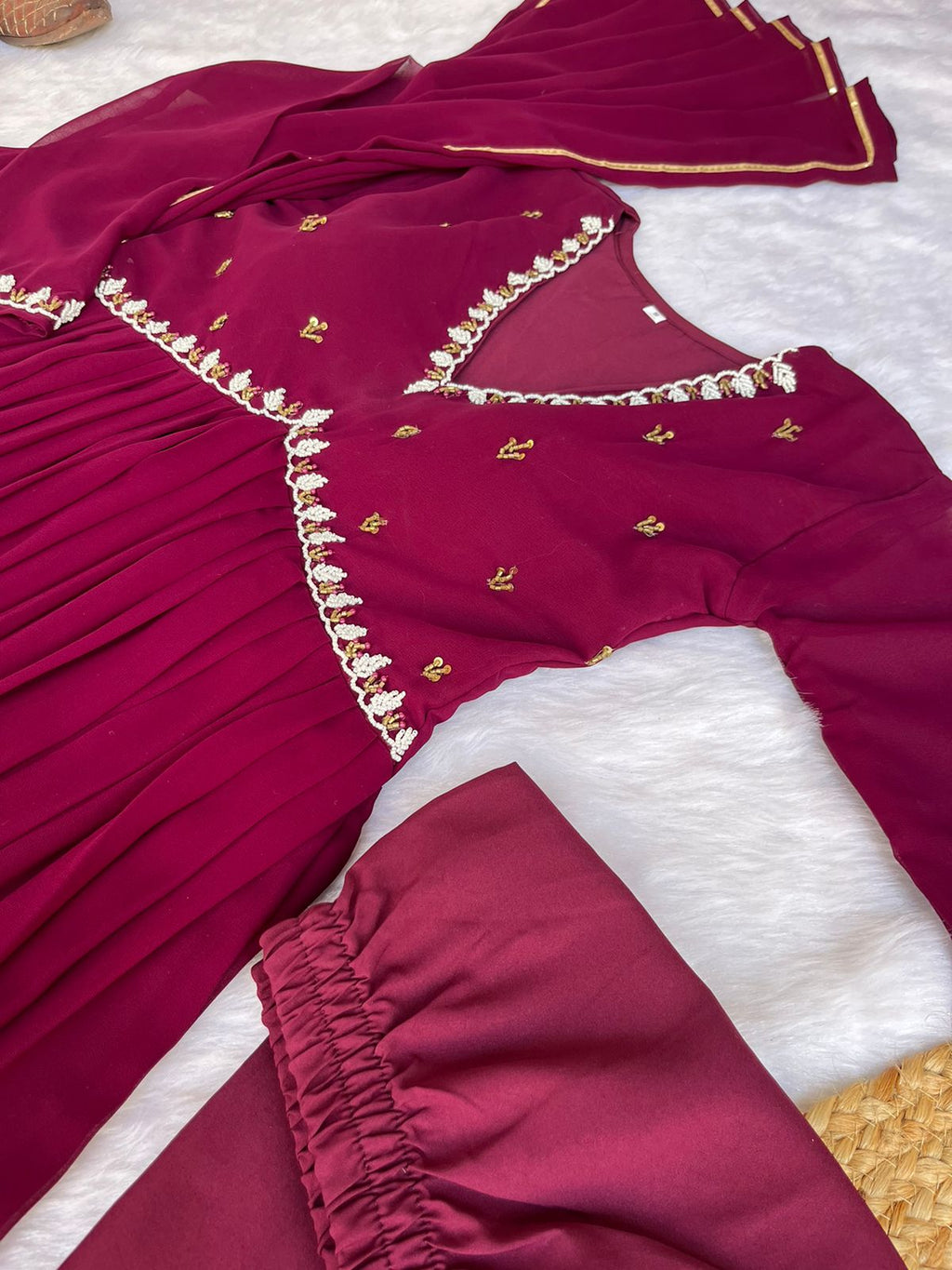 Exquisite Faux Georgette Festive Wear Handworked Suit - Ethnicwish