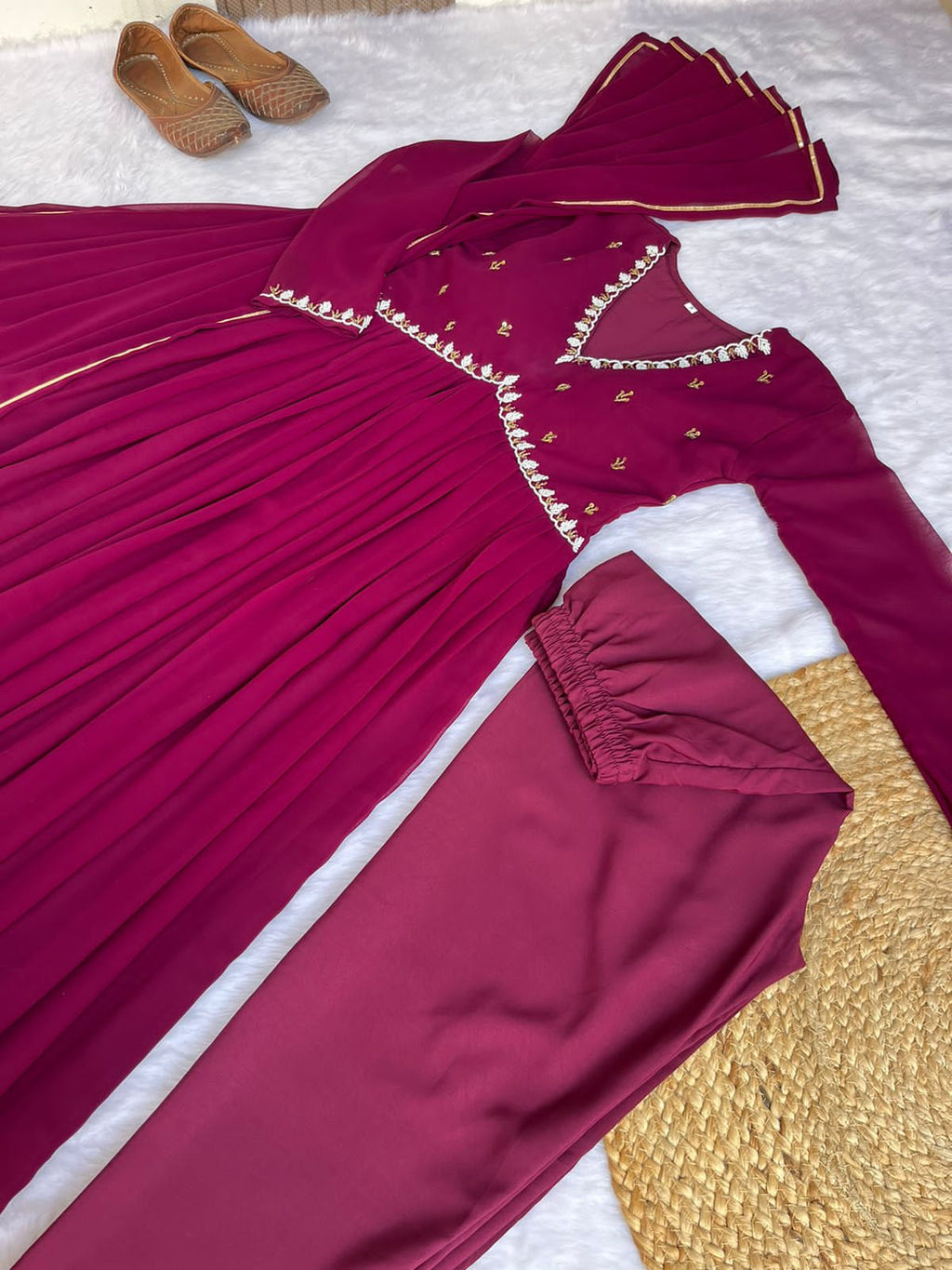 Exquisite Faux Georgette Festive Wear Handworked Suit - Ethnicwish