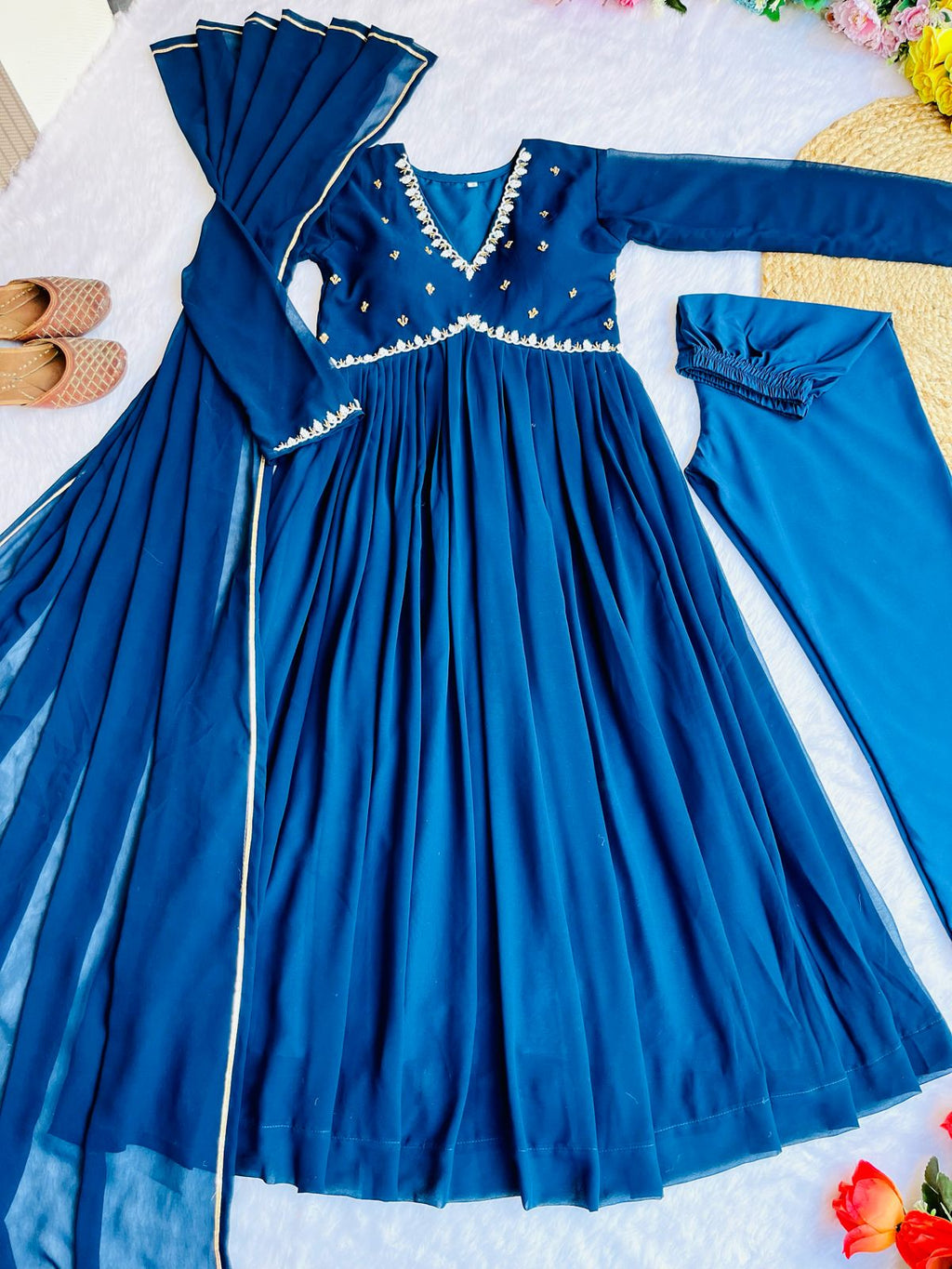 Exquisite Faux Georgette Festive Wear Handworked Suit - Ethnicwish