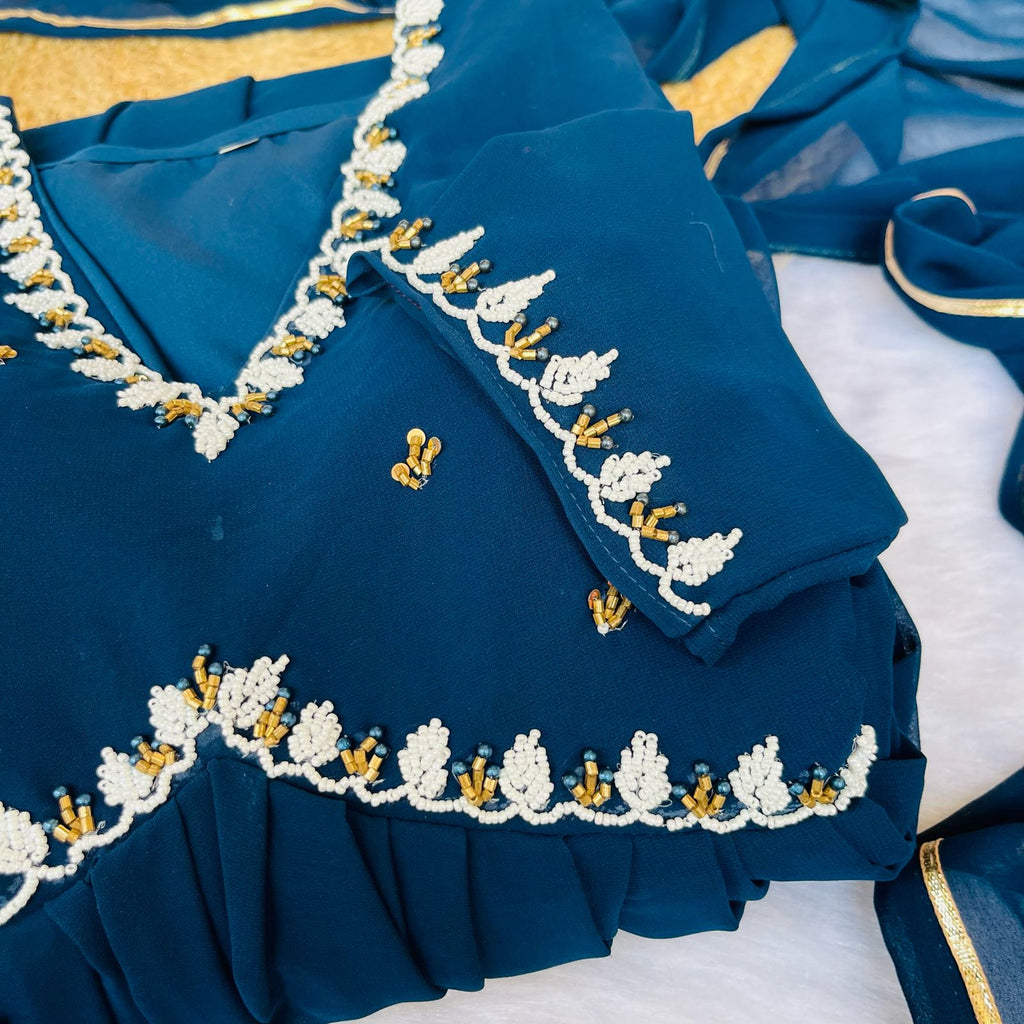 Exquisite Faux Georgette Festive Wear Handworked Suit - Ethnicwish