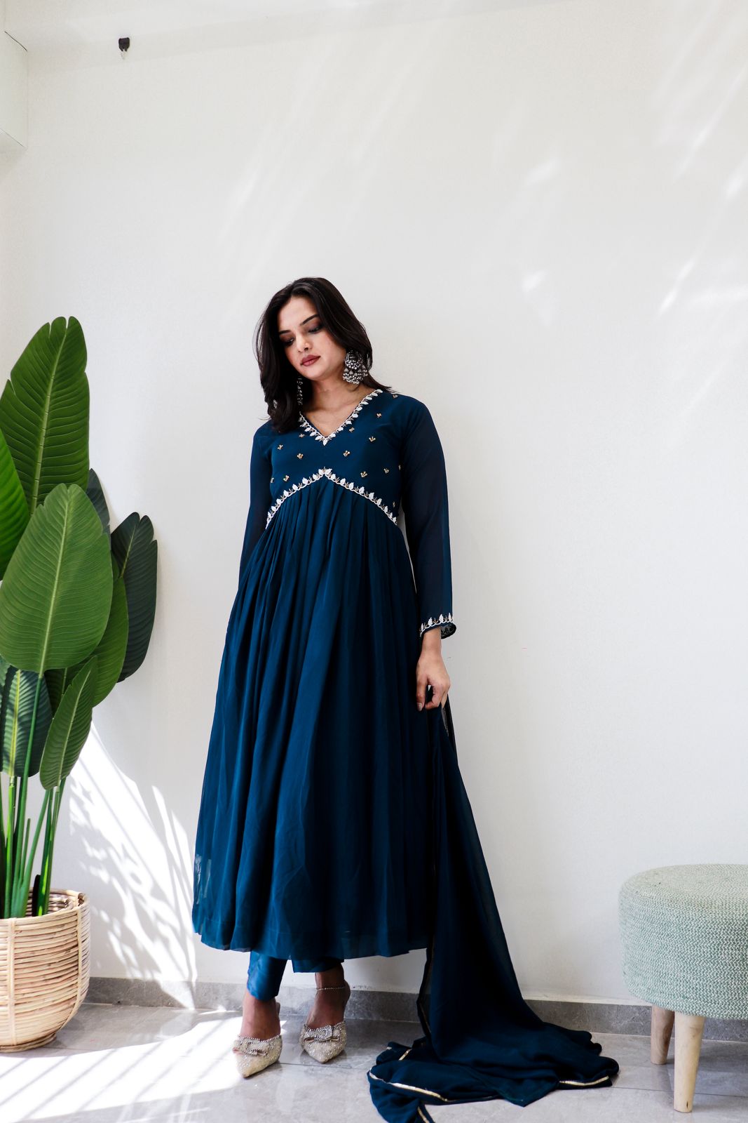 Exquisite Faux Georgette Festive Wear Handworked Suit - Ethnicwish