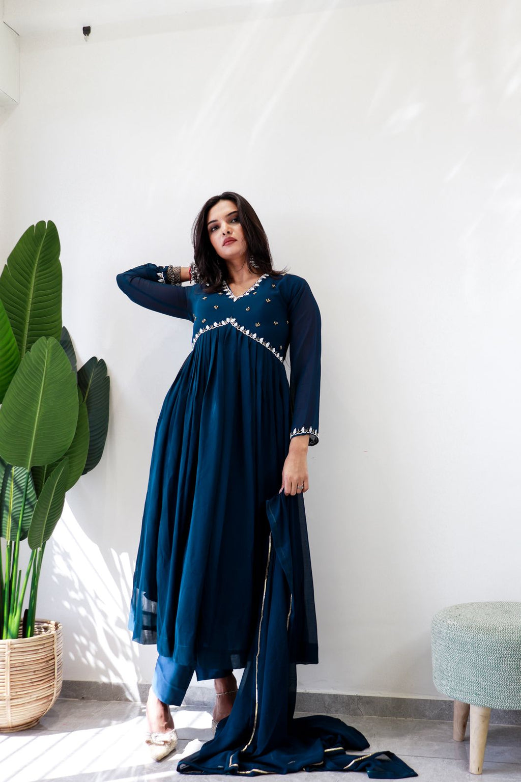 Exquisite Faux Georgette Festive Wear Handworked Suit - Ethnicwish