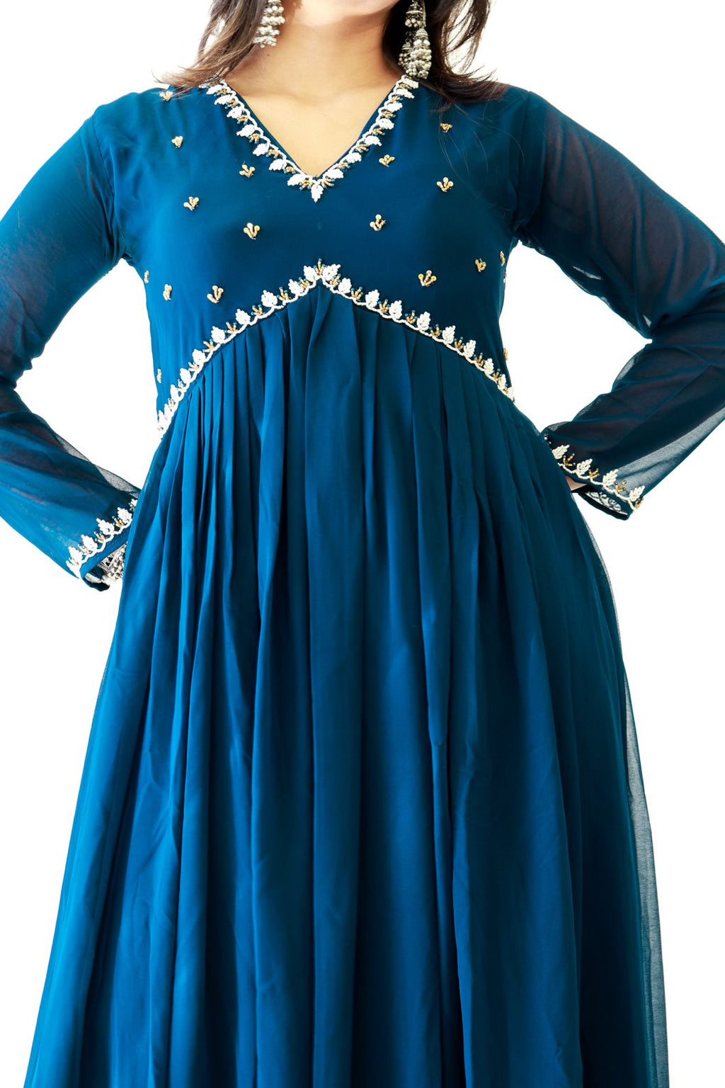 Exquisite Faux Georgette Festive Wear Handworked Suit - Ethnicwish