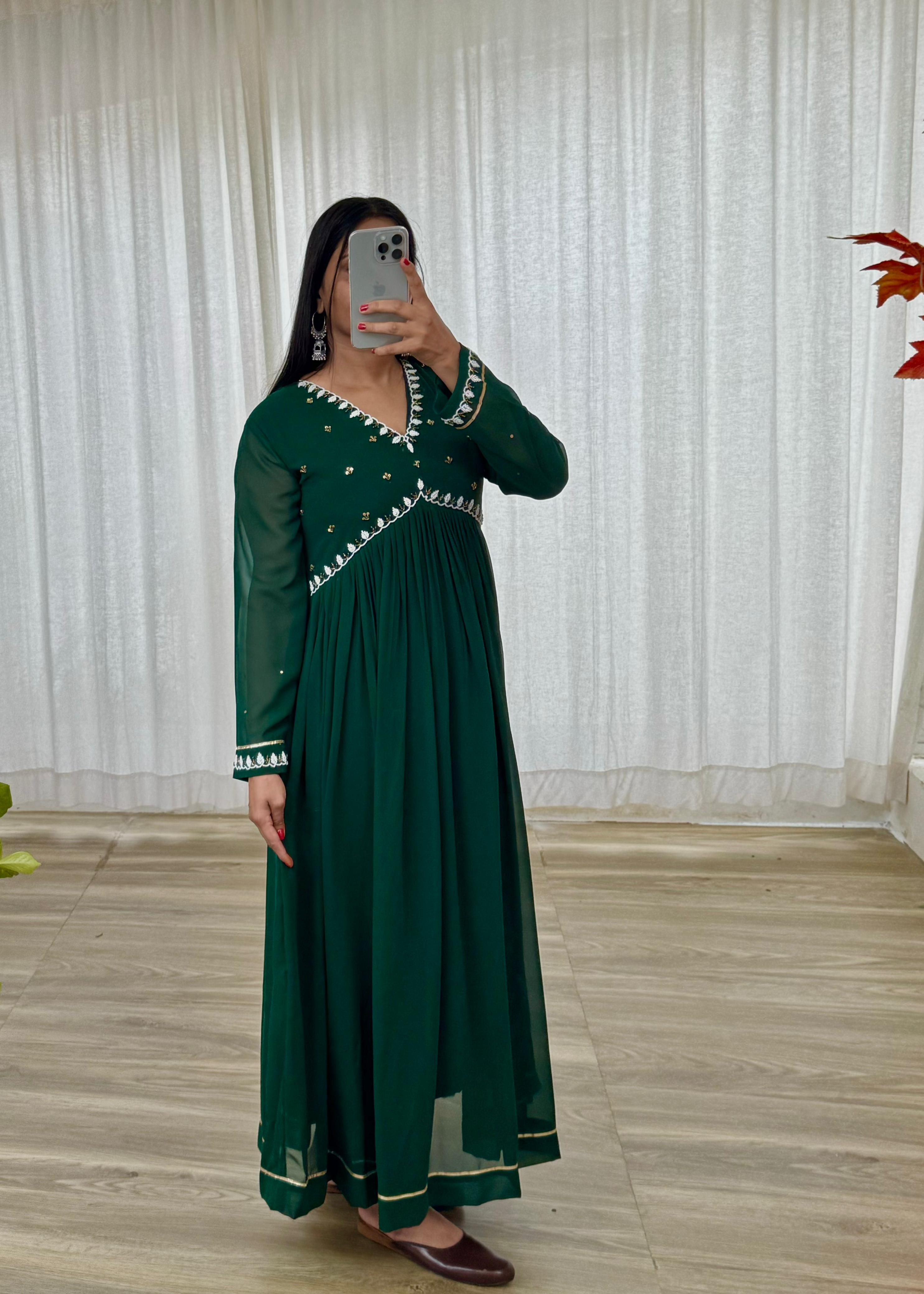 Exquisite Faux Georgette Festive Wear Handworked Suit - Ethnicwish
