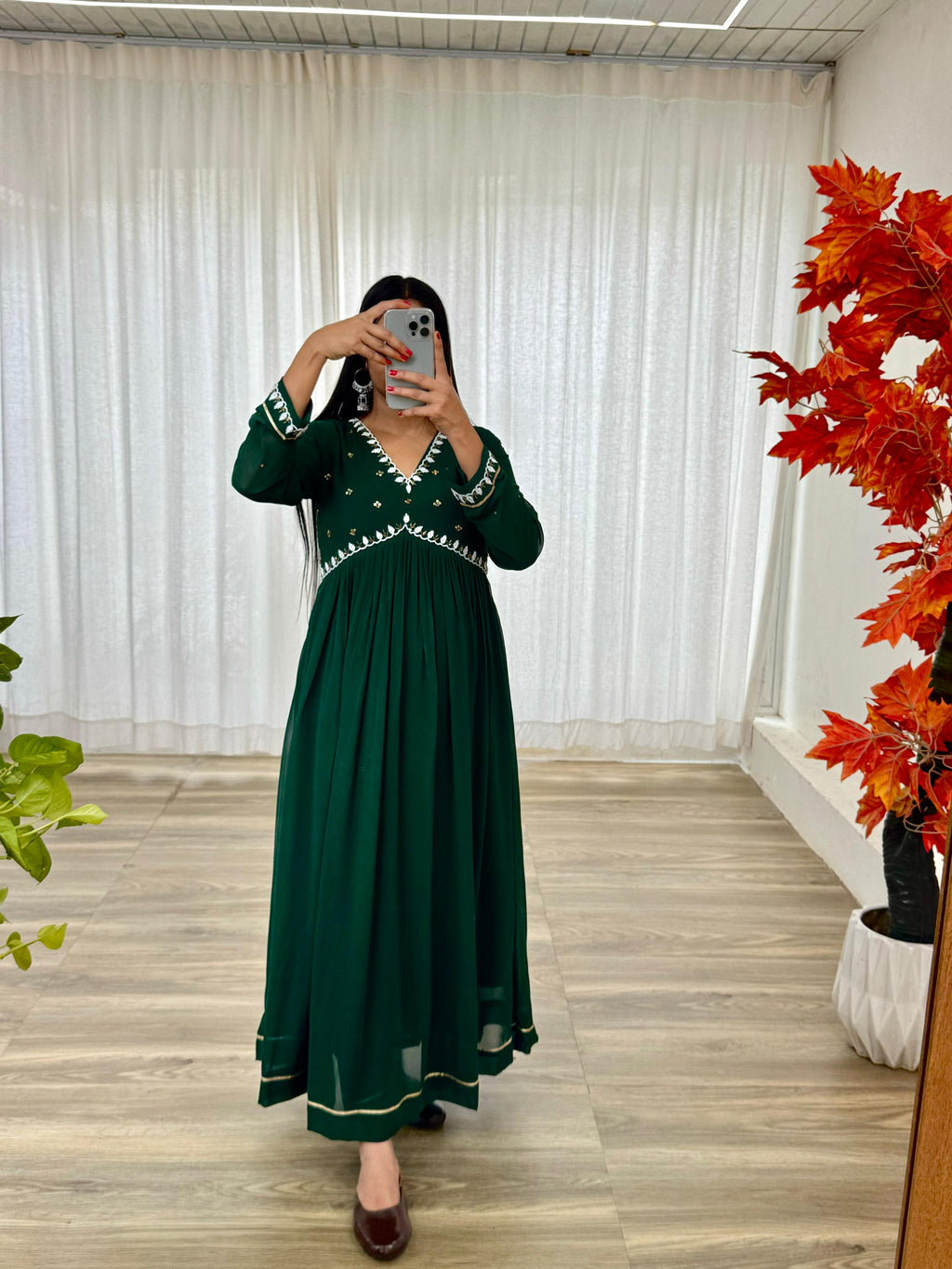 Exquisite Faux Georgette Festive Wear Handworked Suit - Ethnicwish