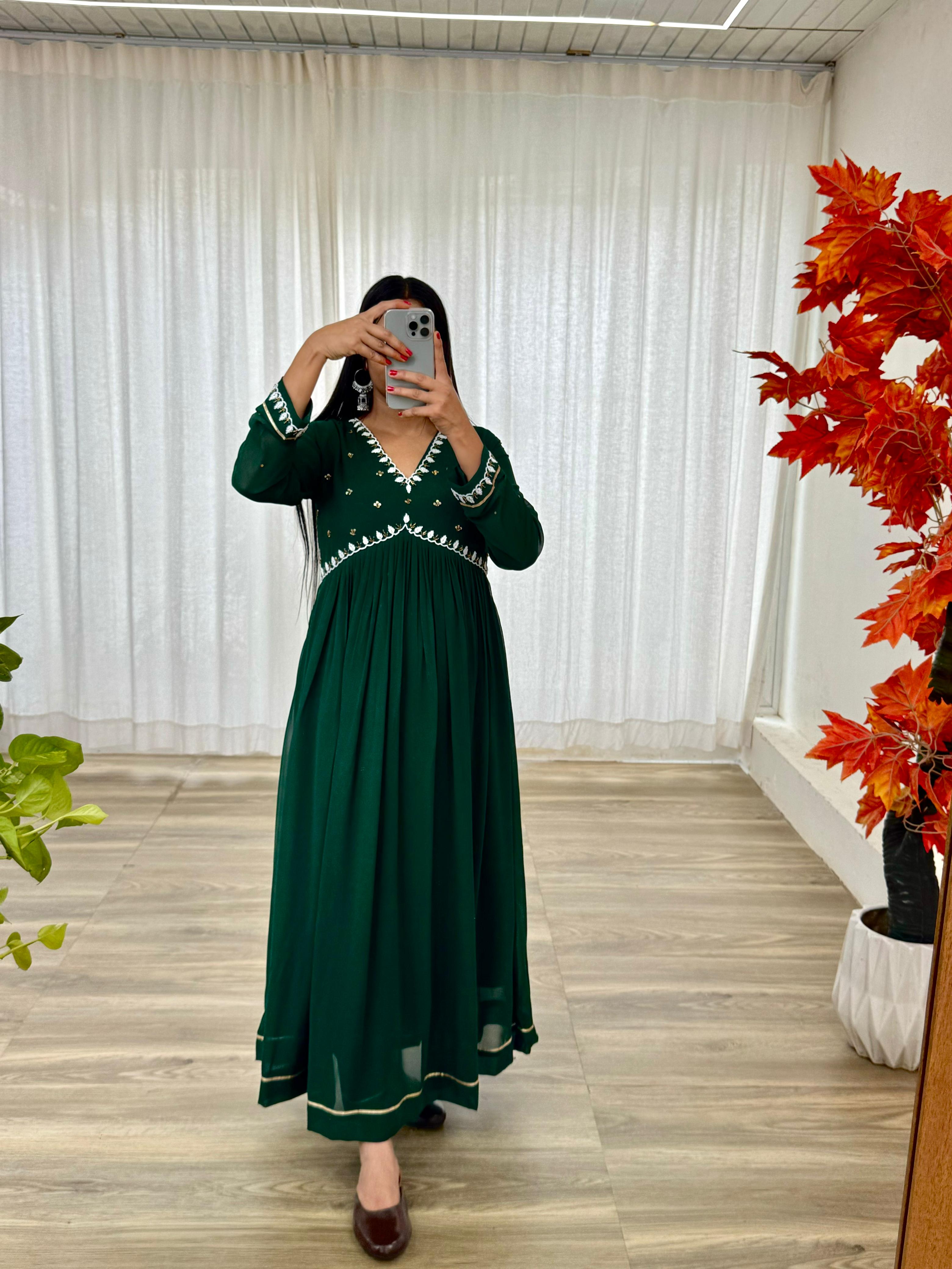 Exquisite Faux Georgette Festive Wear Handworked Suit - Ethnicwish