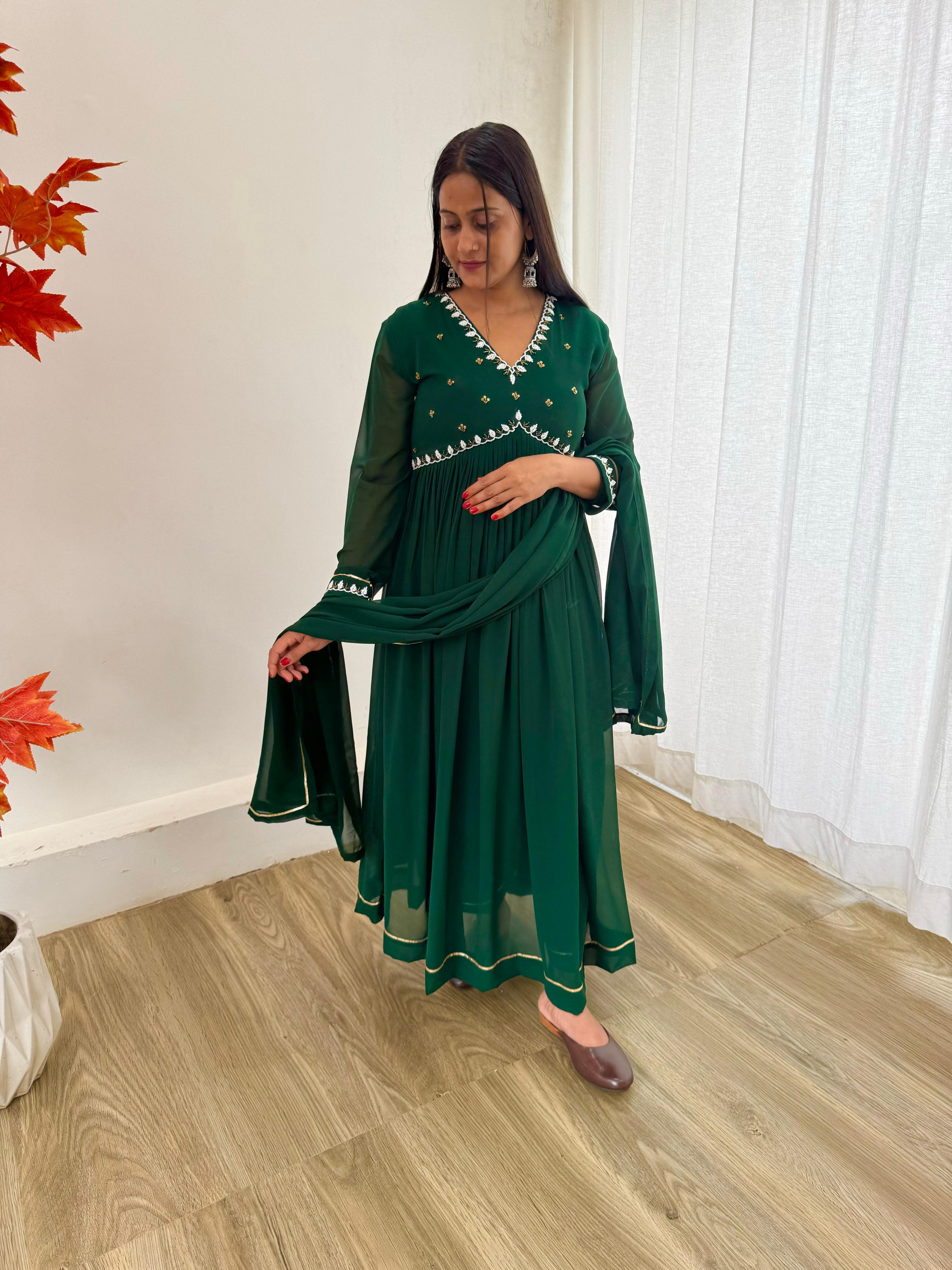 Exquisite Faux Georgette Festive Wear Handworked Suit - Ethnicwish