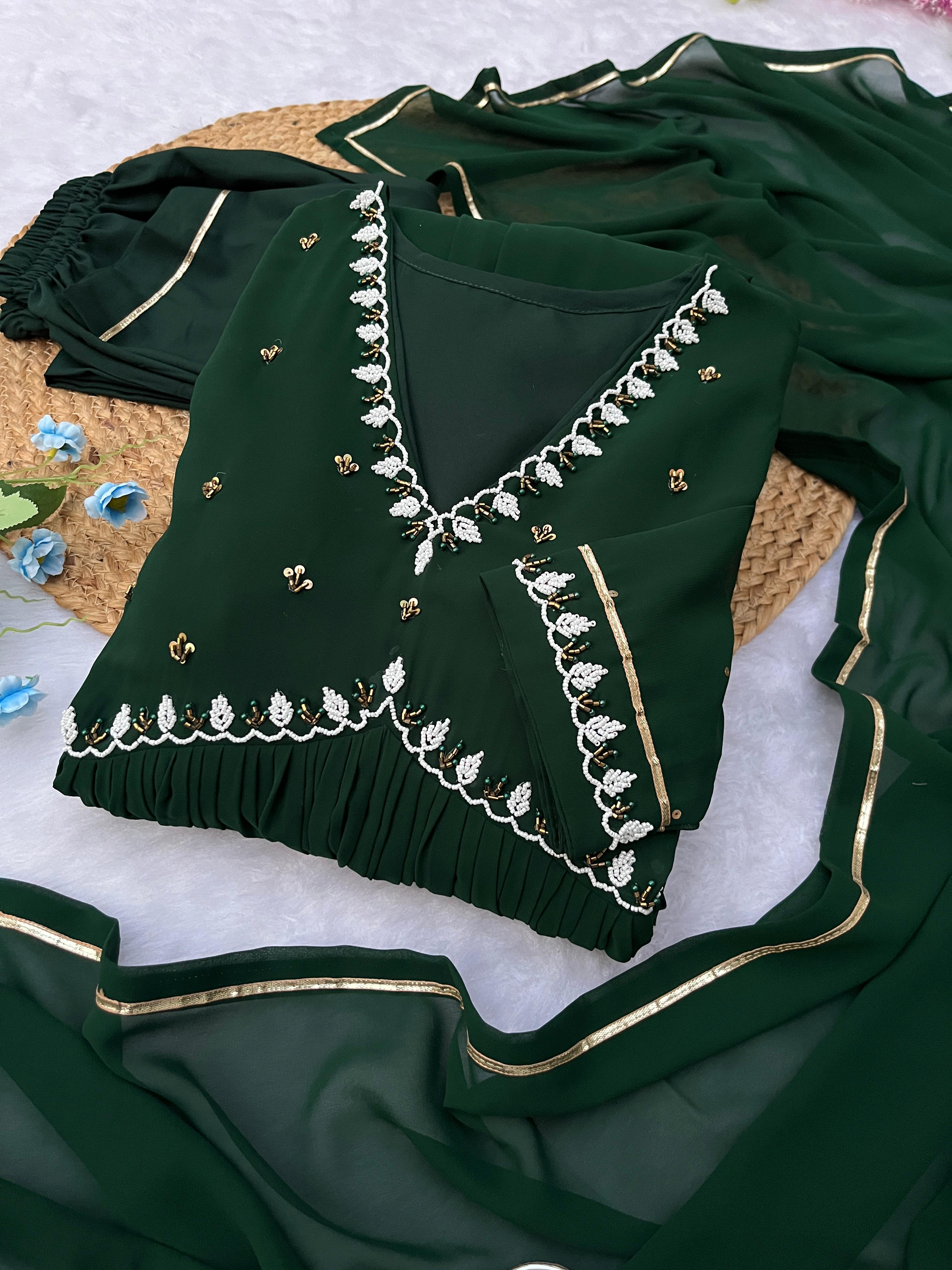 Exquisite Faux Georgette Festive Wear Handworked Suit - Ethnicwish