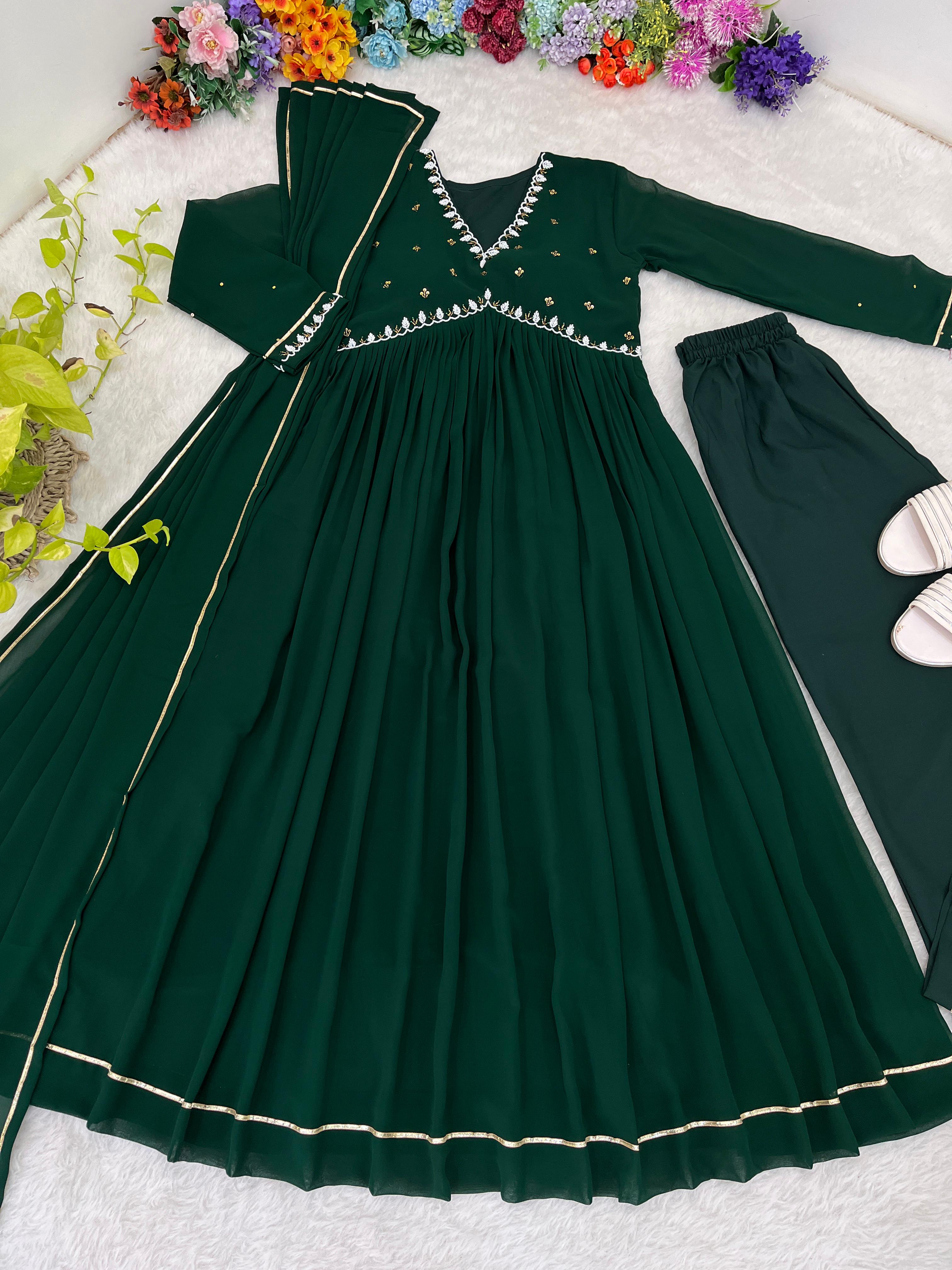 Exquisite Faux Georgette Festive Wear Handworked Suit - Ethnicwish