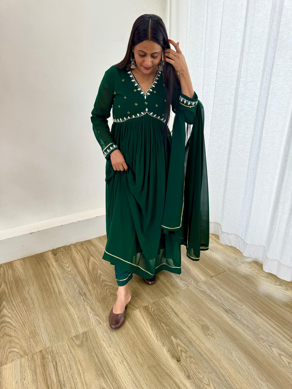 Exquisite Faux Georgette Festive Wear Handworked Suit - Ethnicwish