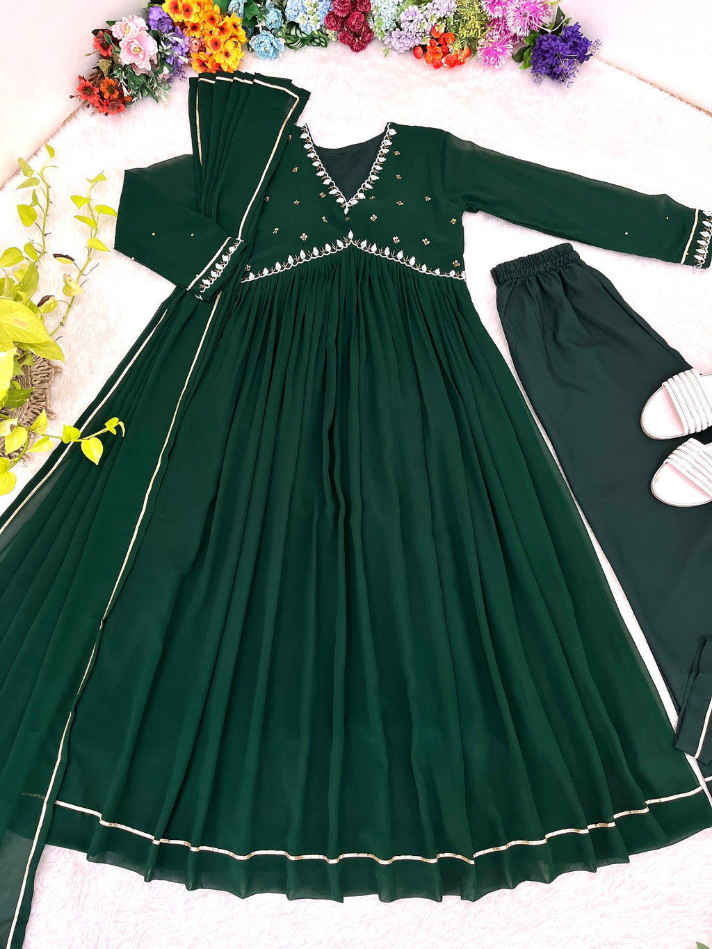 Exquisite Faux Georgette Festive Wear Handworked Suit - Ethnicwish