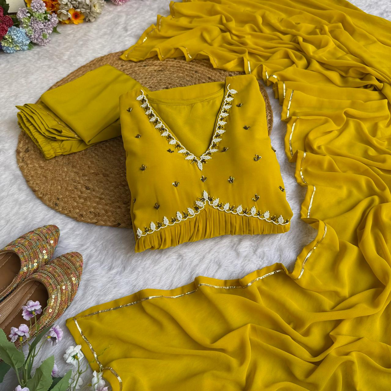 Exquisite Faux Georgette Festive Wear Handworked Suit - Ethnicwish