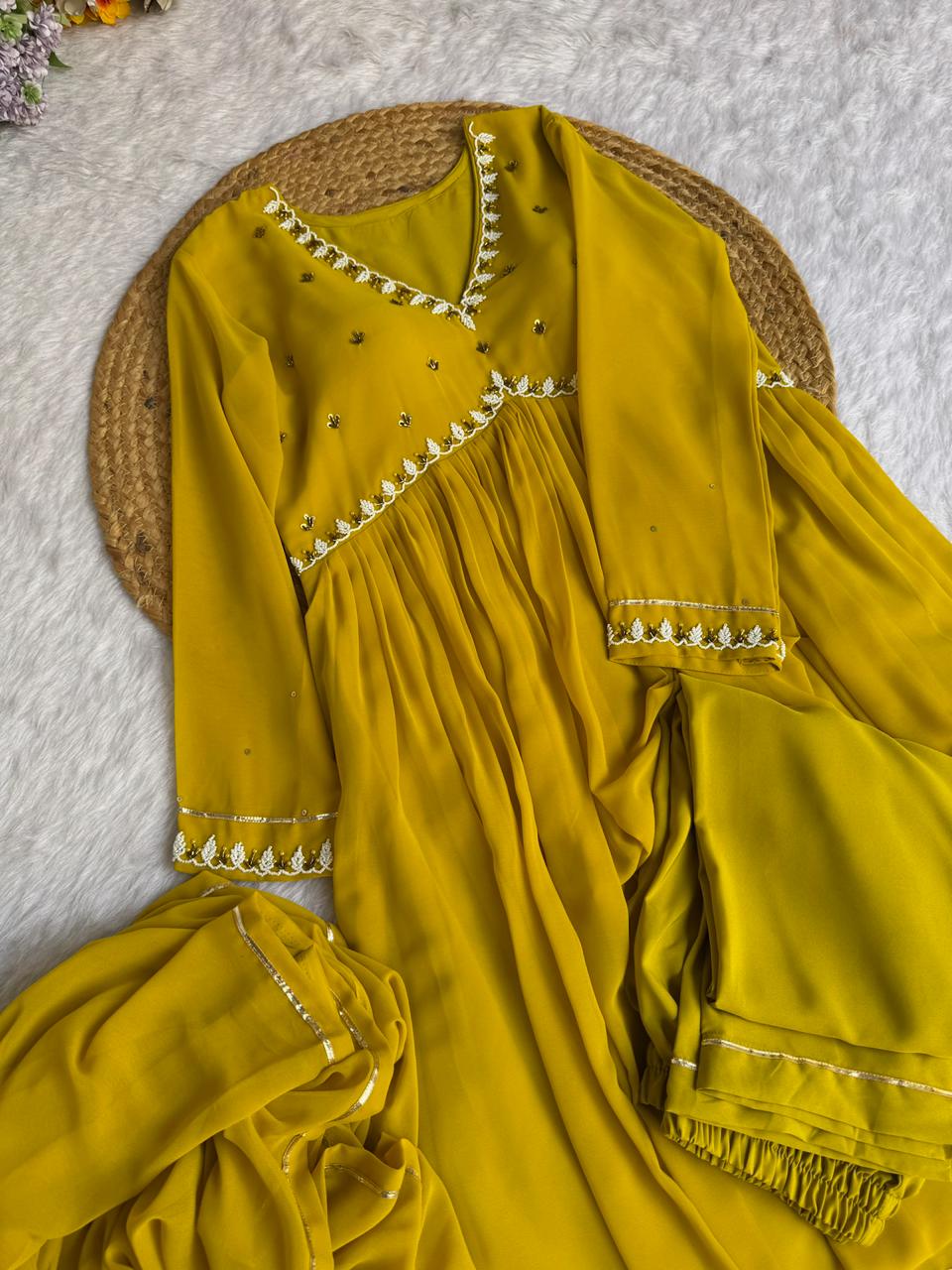 Exquisite Faux Georgette Festive Wear Handworked Suit - Ethnicwish