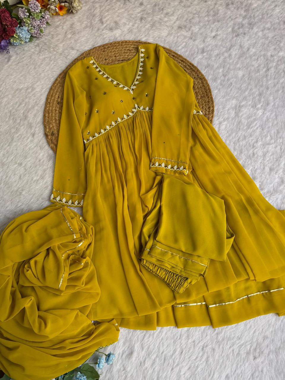 Exquisite Faux Georgette Festive Wear Handworked Suit - Ethnicwish