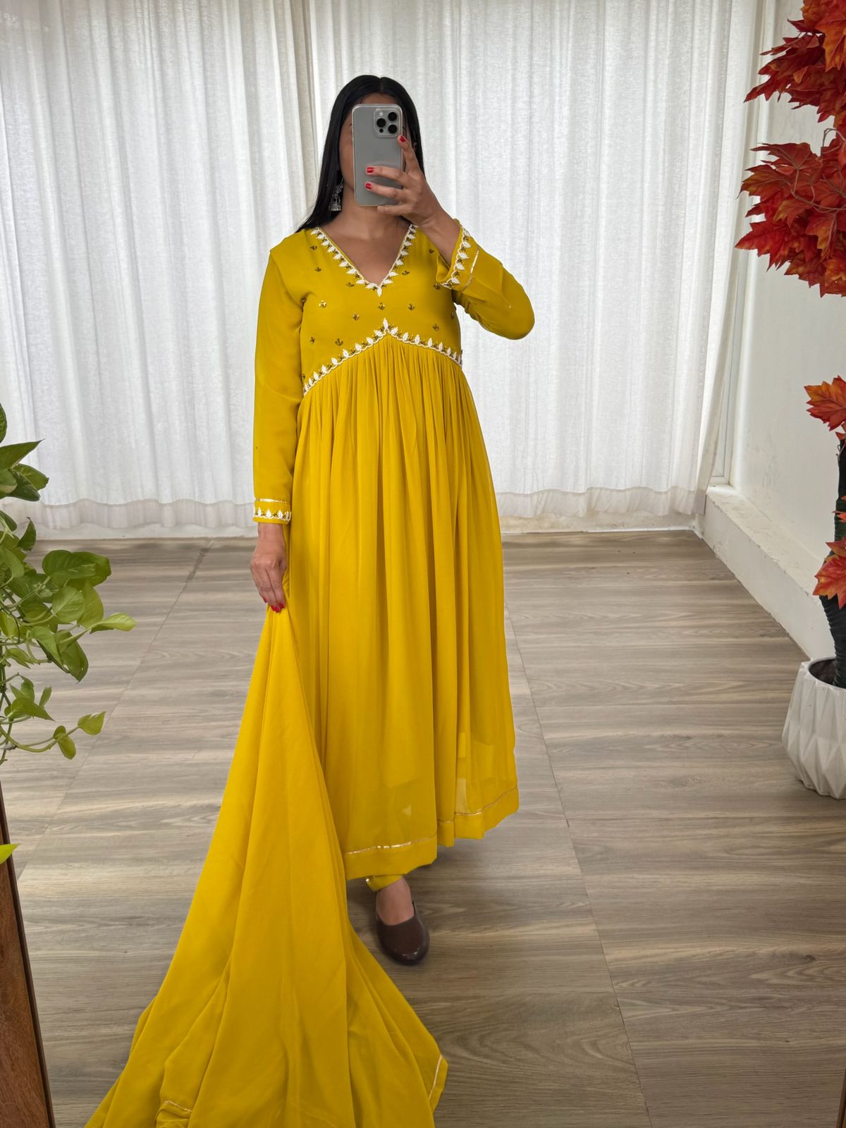 Exquisite Faux Georgette Festive Wear Handworked Suit - Ethnicwish