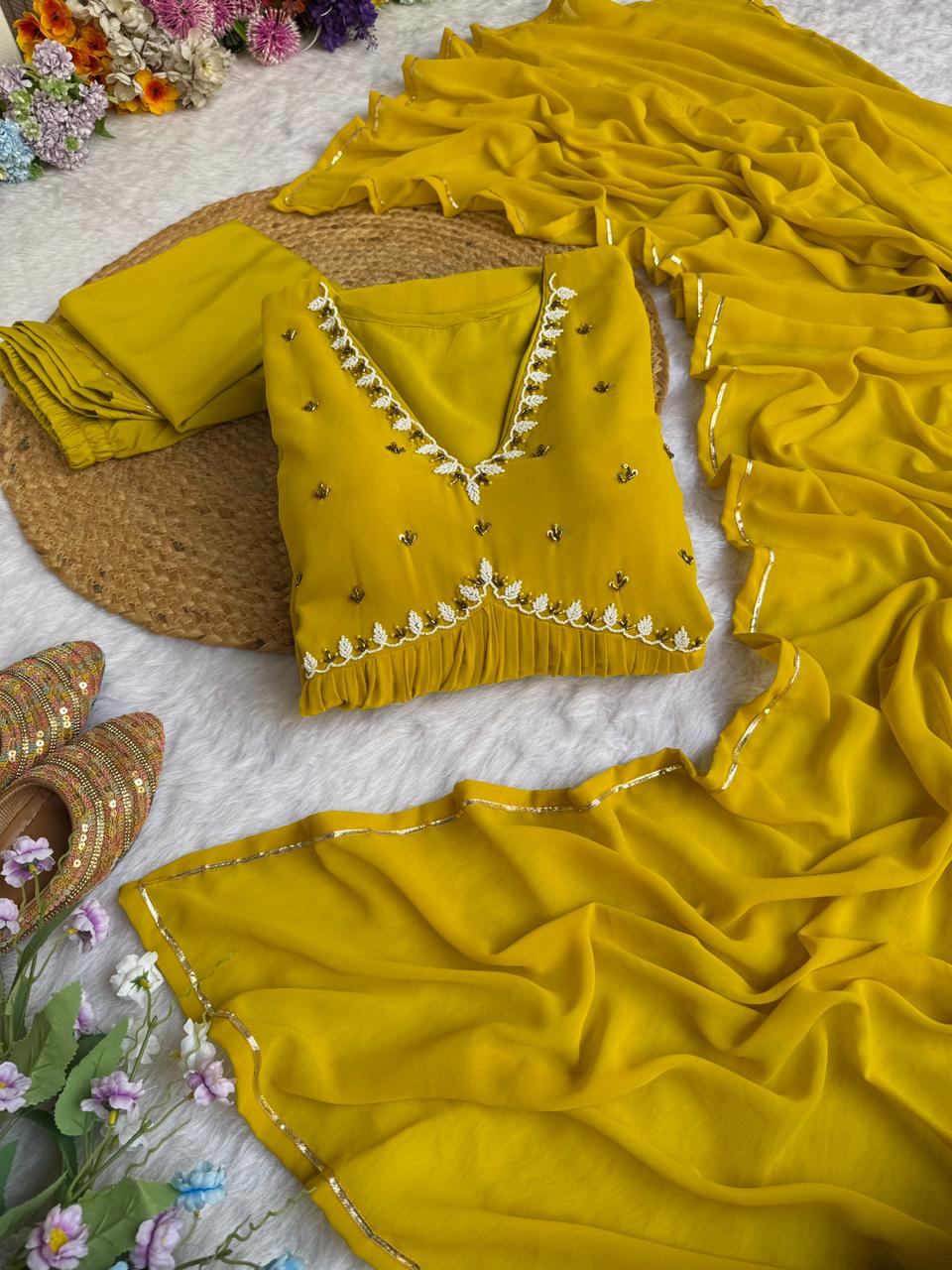 Exquisite Faux Georgette Festive Wear Handworked Suit - Ethnicwish